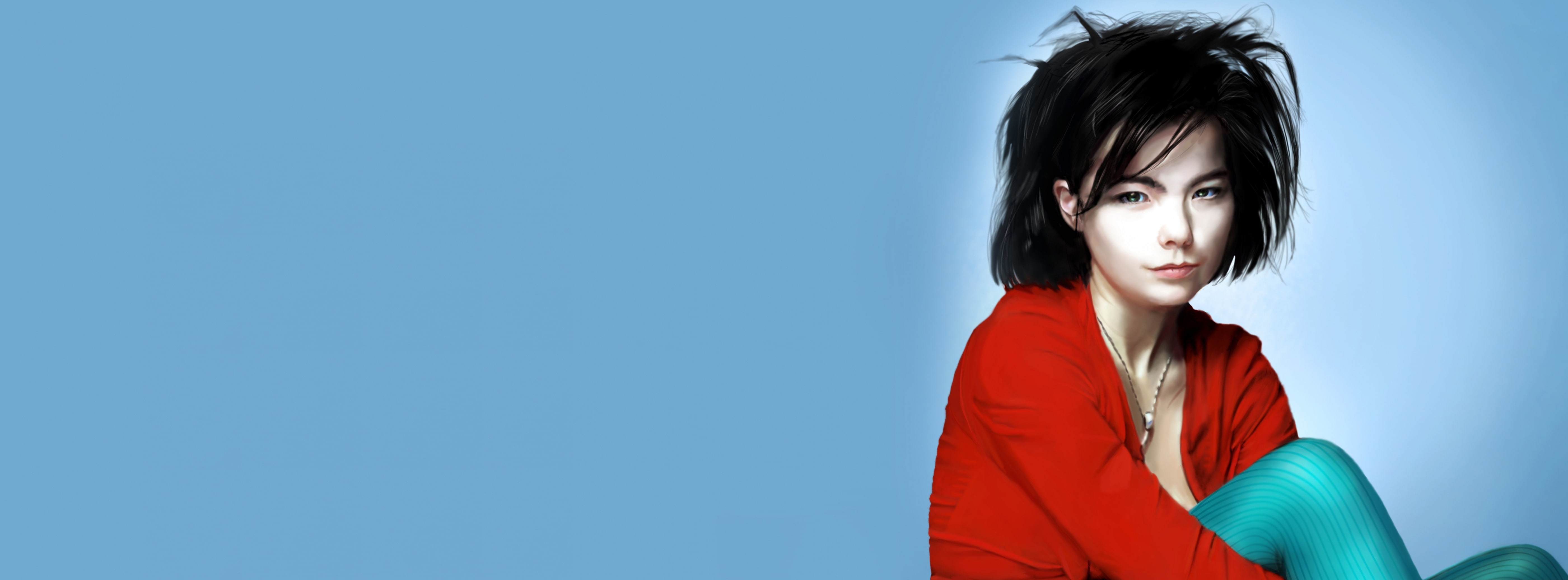 painting, studio shot, human face, music, copy space, contemplation, beautiful people, bjork, women, long, red, Artistic, 5K, indoors, adult, looking at camera, HD Wallpaper