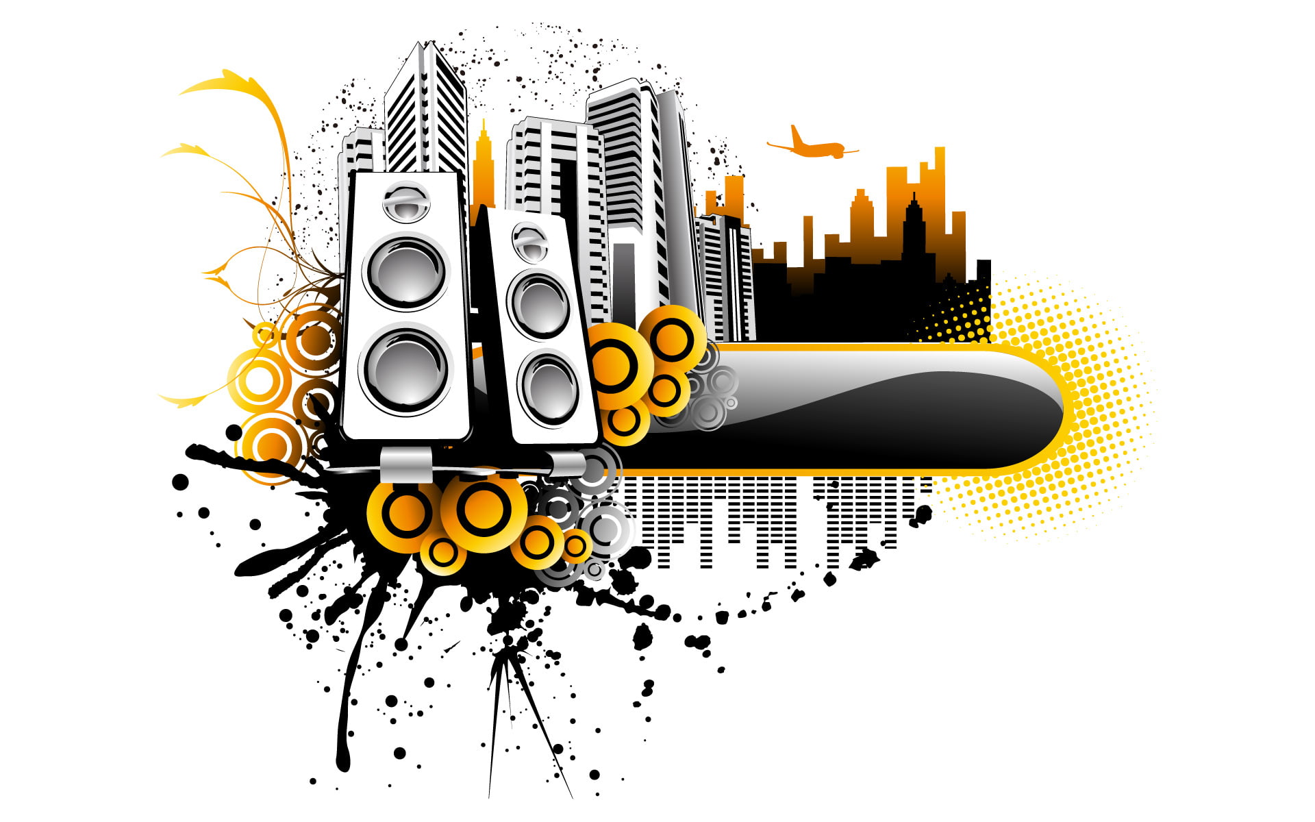 illustration, speaker, 1080P, digital, music, vector and design, two, city, HD Wallpaper