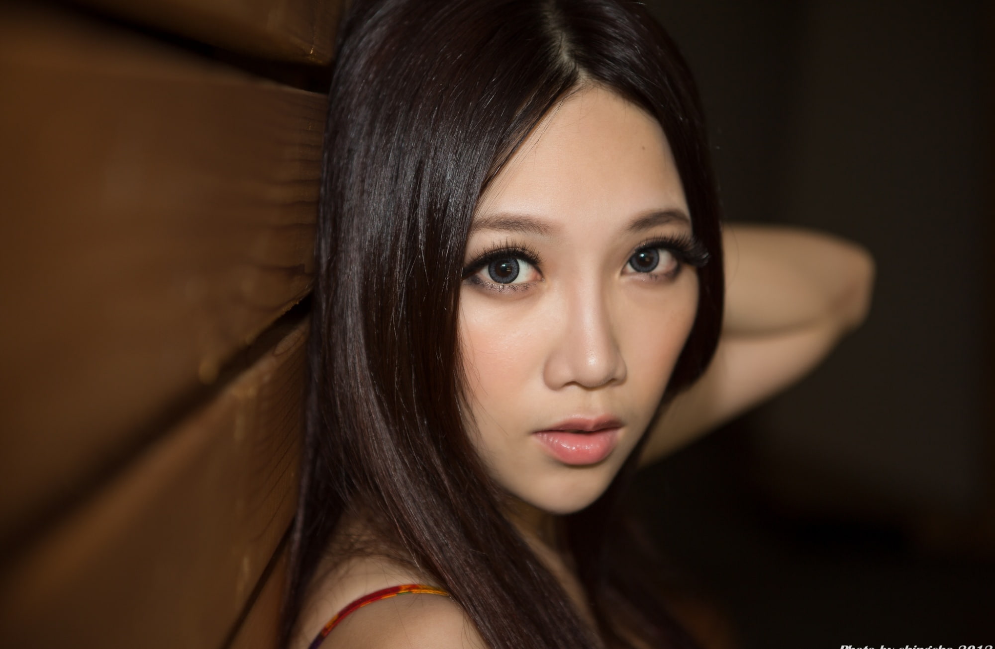 indoors, straight hair, Face, brown eyes, black background, contemplation, beautiful people, eyes, human face, big, looking at camera, headshot, one person, HD Wallpaper