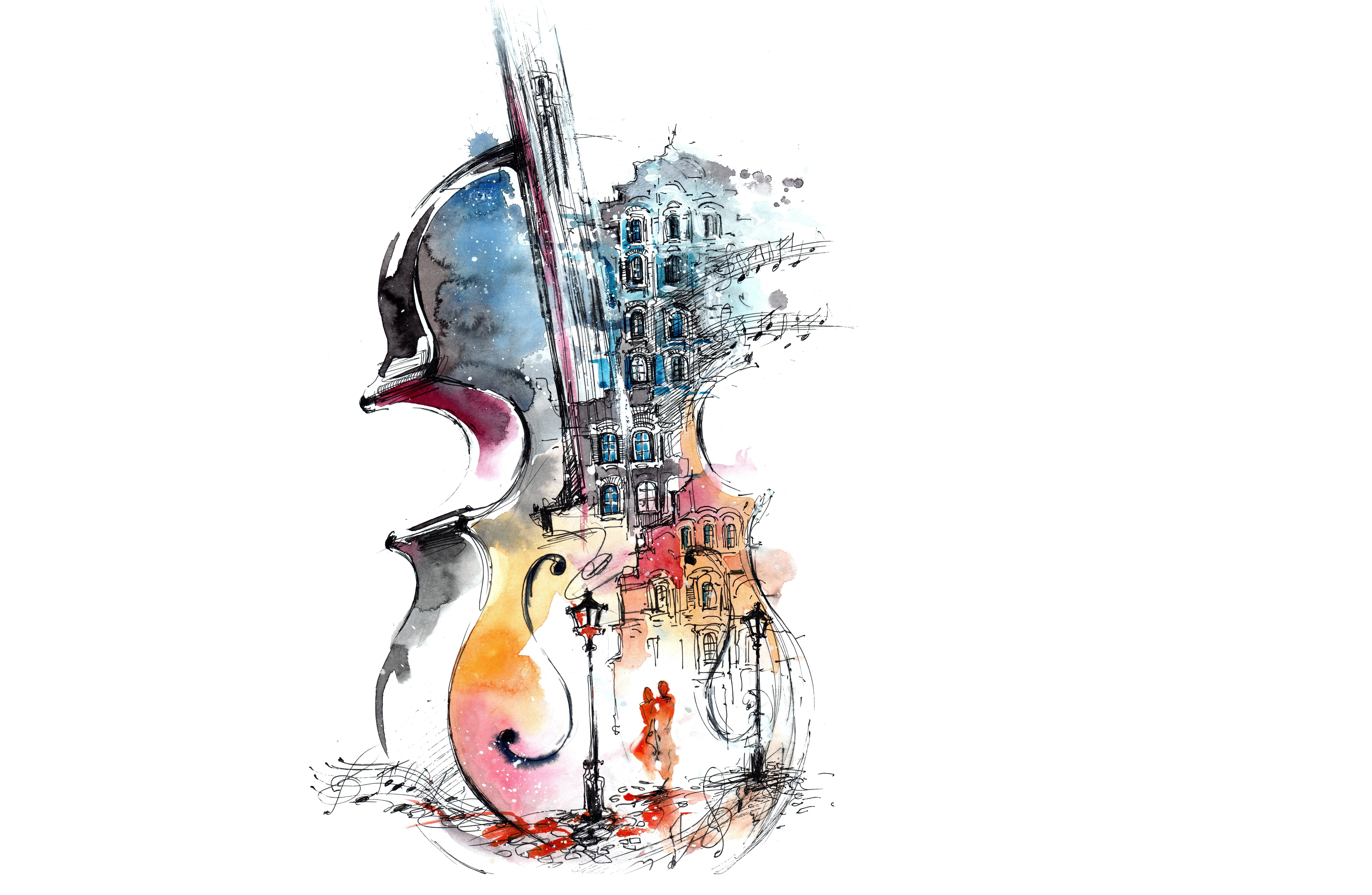 painting, cello, artwork, 8K, HD Wallpaper
