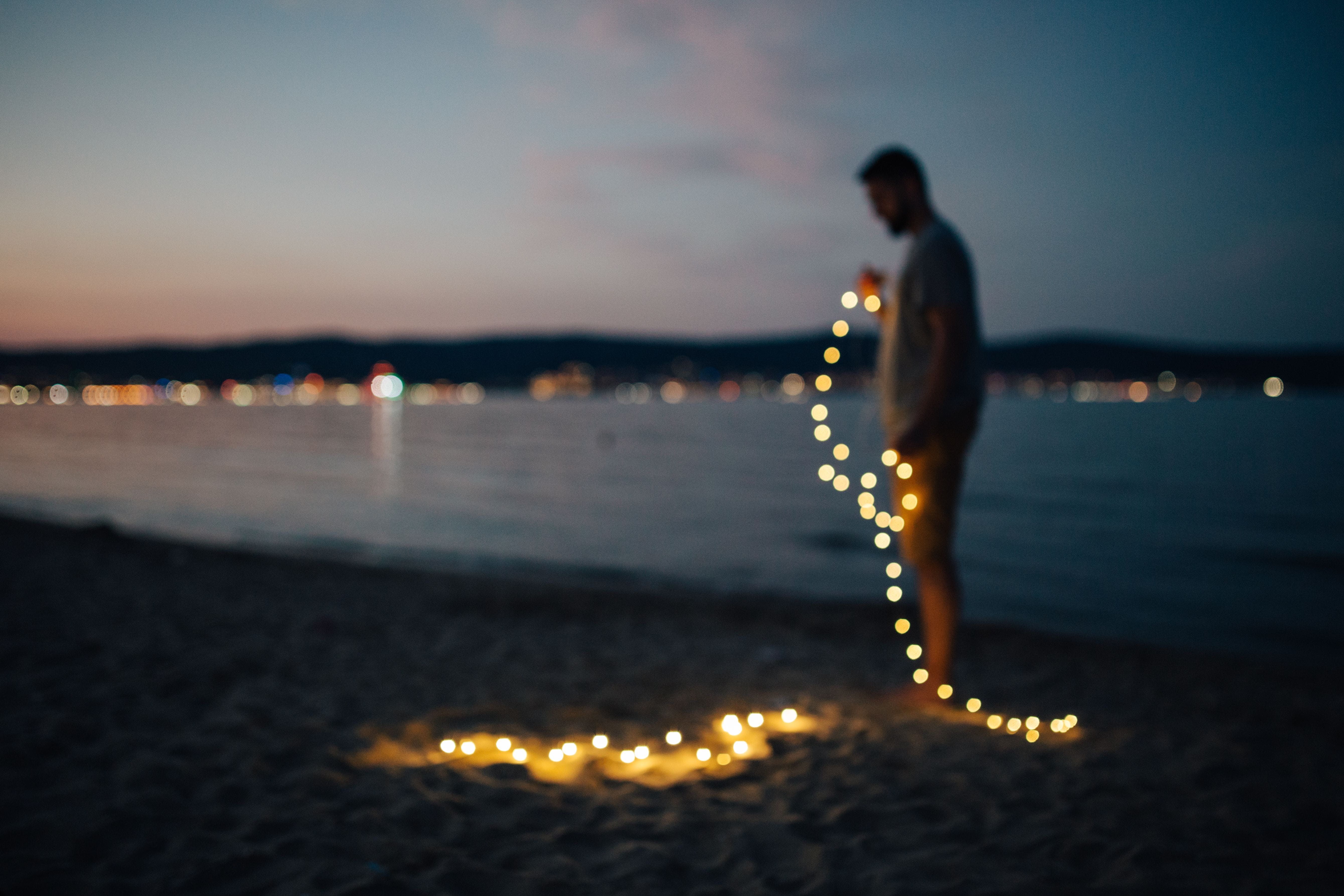 one woman only, Europe, sky, evening, 5K, adult, lighting equipment, dusk, contemplation, bokeh, young adult, blurred, Bulgaria, illuminated, summer, beach, HD Wallpaper