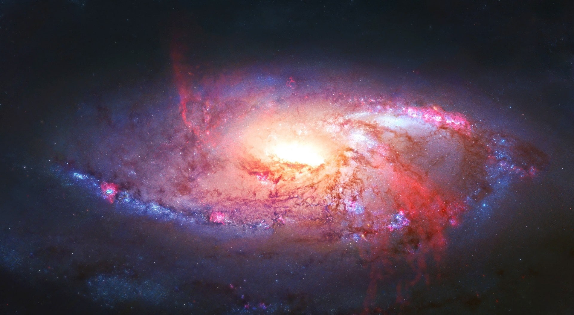 sky, no people, outdoors, satellite view, bright, galaxy, dust, nature, pink color, majestic, constellation, night, m106, illuminated, 1080P, space exploration, HD Wallpaper