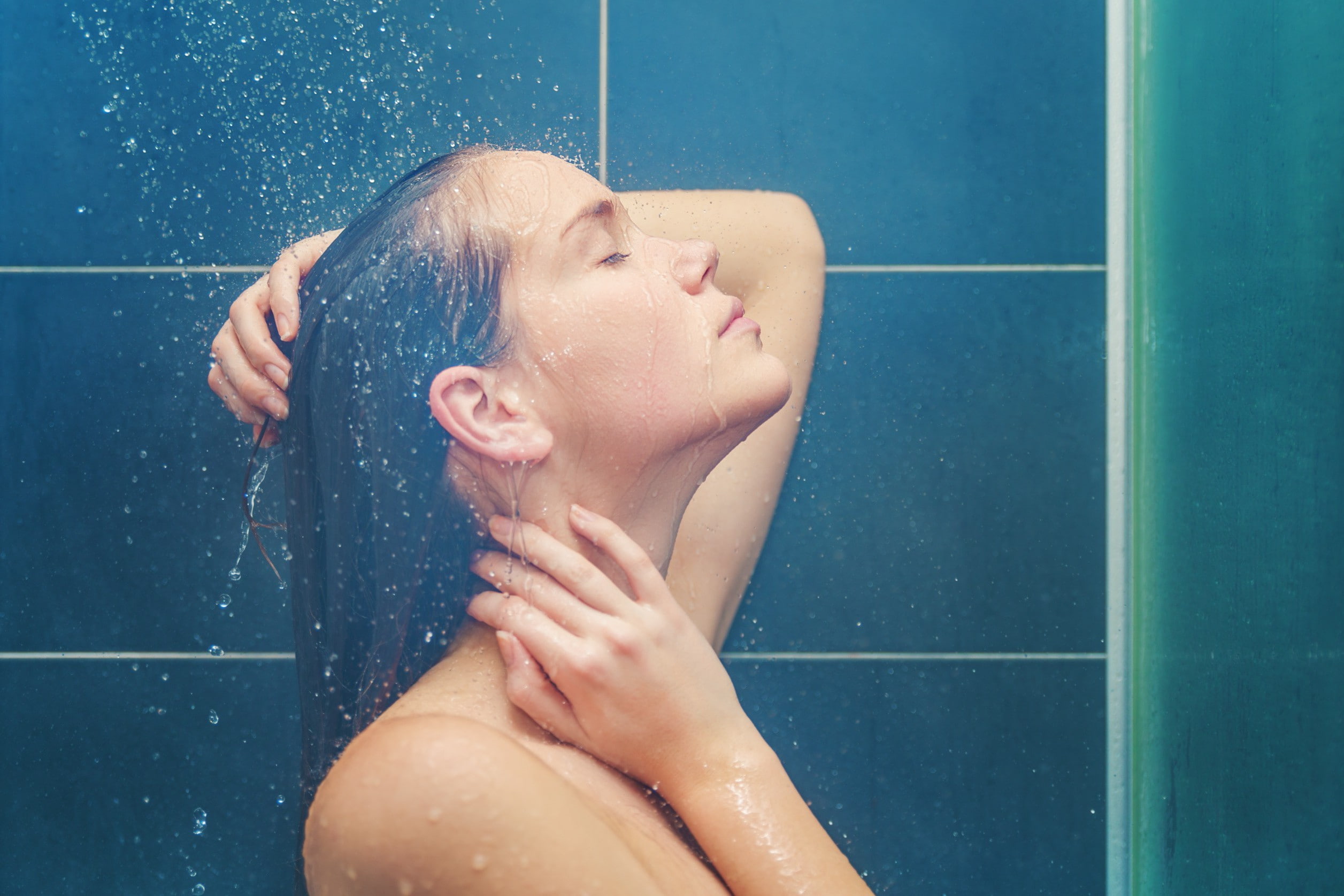 beauty, headshot, home, wet hair, hair, young adult, rain, eyes closed, women model shower bath, women, one person, portrait, bathroom, water, 1080P, indoors, HD Wallpaper