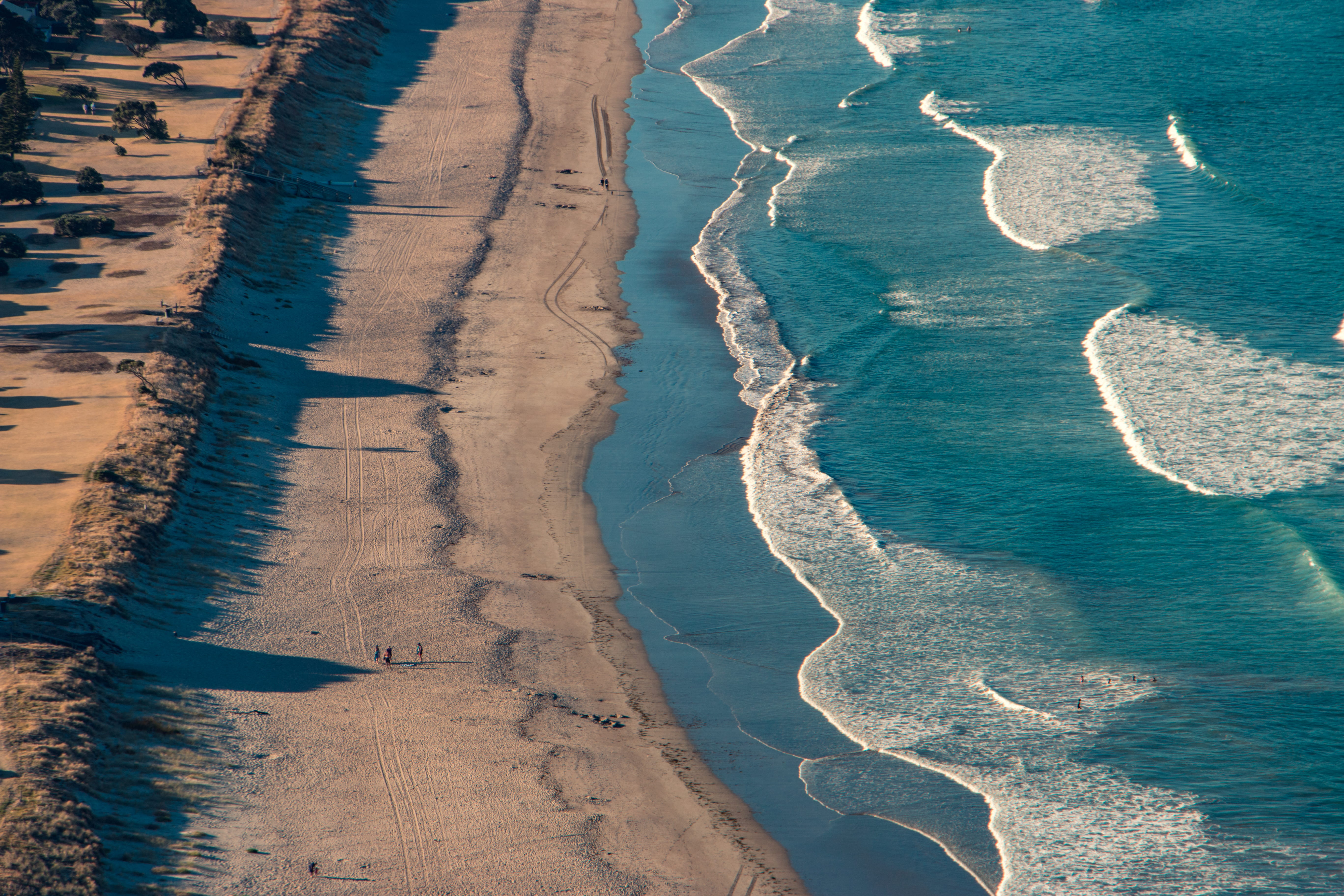 aquatic sport, top view, sand, summer, top, sandy, wafe, sea, aerial, scenics - nature, photography, outdoors, shadows, brown, tide, new zealand, ocean, HD Wallpaper