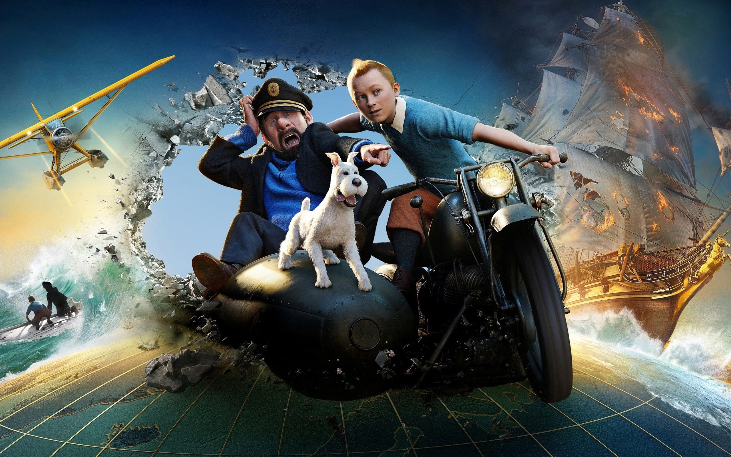 captain, tintin, adventures, unicorns, movies, 2K, snow, haddock, HD Wallpaper