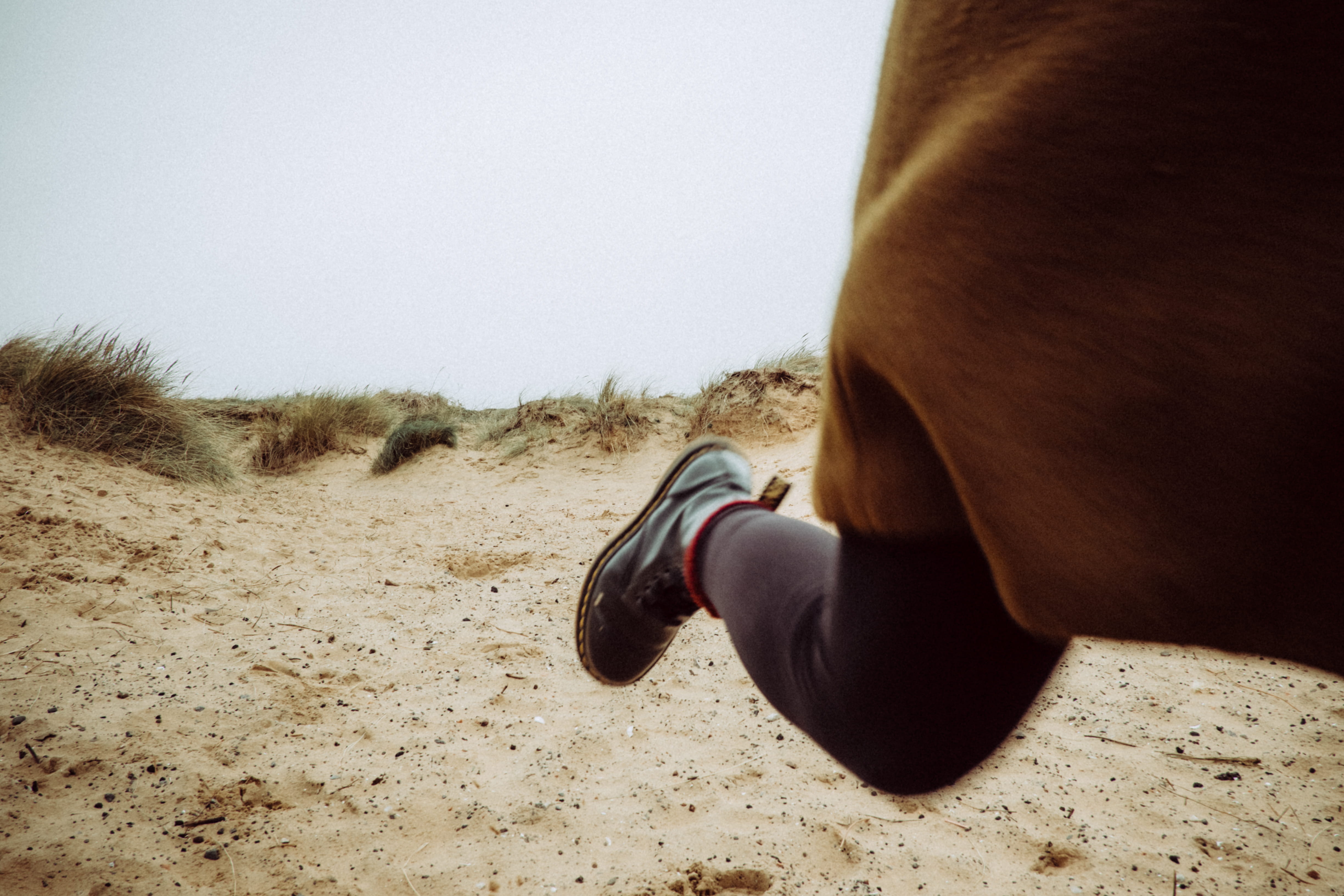 adult, outdoors, running, walking, clear sky, one man only, sand, landscape, sandy, desert, close-up, beach, arid climate, grass, sky, one Person, dune, HD Wallpaper