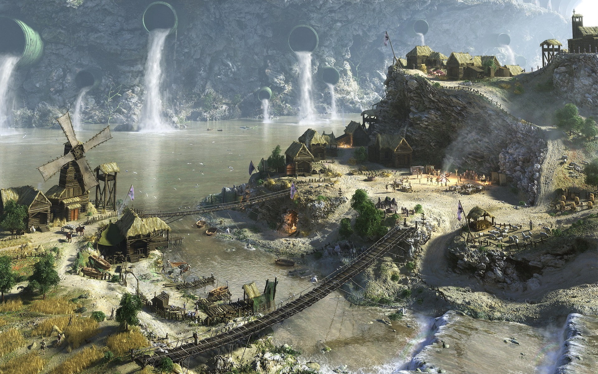 1080P, outskirts, village, fantasy art, city, HD Wallpaper