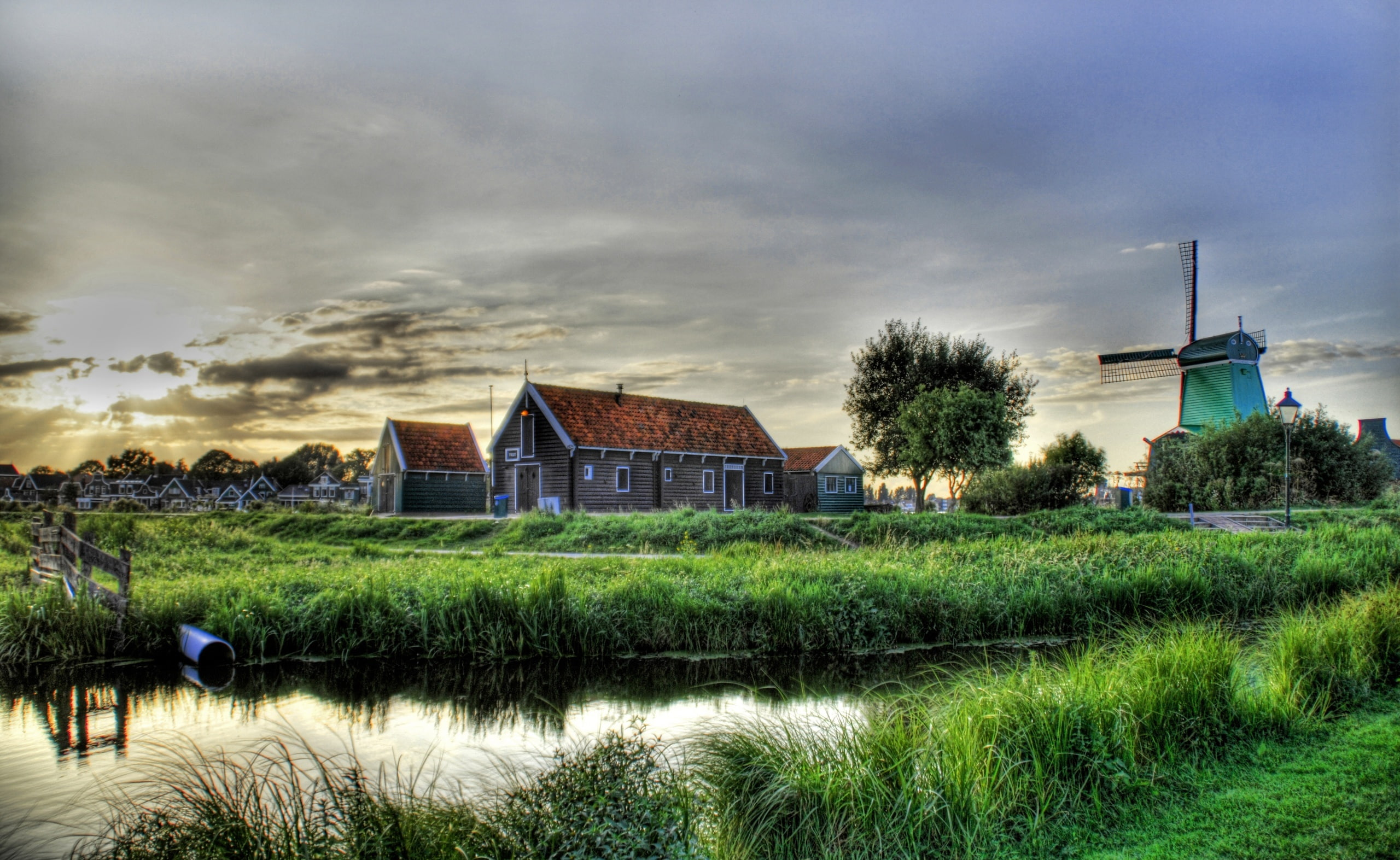 Holland, land, grass, building, residential district, water, building exterior, sky, Netherlands, concrete, nature, field, hdr, Europe, landscape, environment, HD Wallpaper