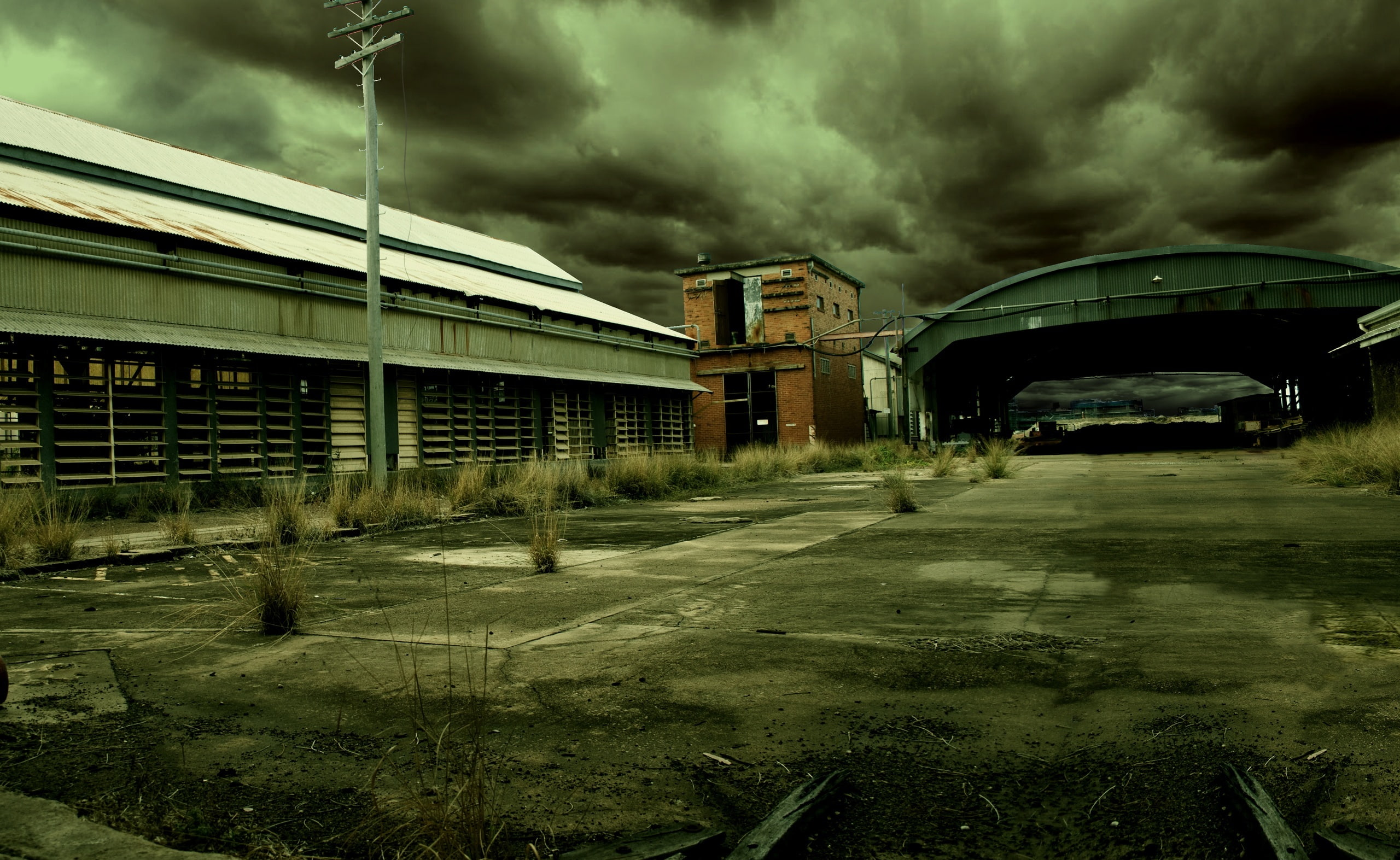 architecture, sky, spooky, buildings, building, City, overcast, outdoors, road, built structure, street, gray, brown, nature, no people, 2K, Outskirts, HD Wallpaper
