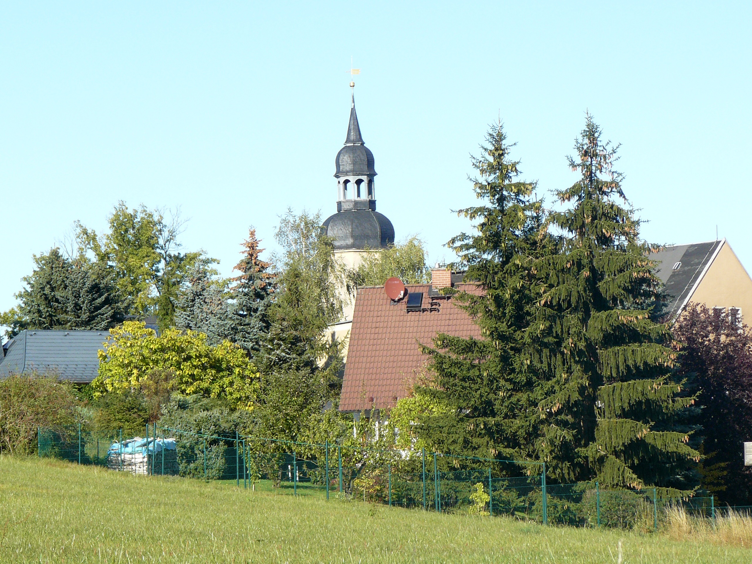 day, village, landscape, spirituality, spire, church, outlook, built structure, plant, green color, architecture, tree, place of worship, building exterior, HD Wallpaper