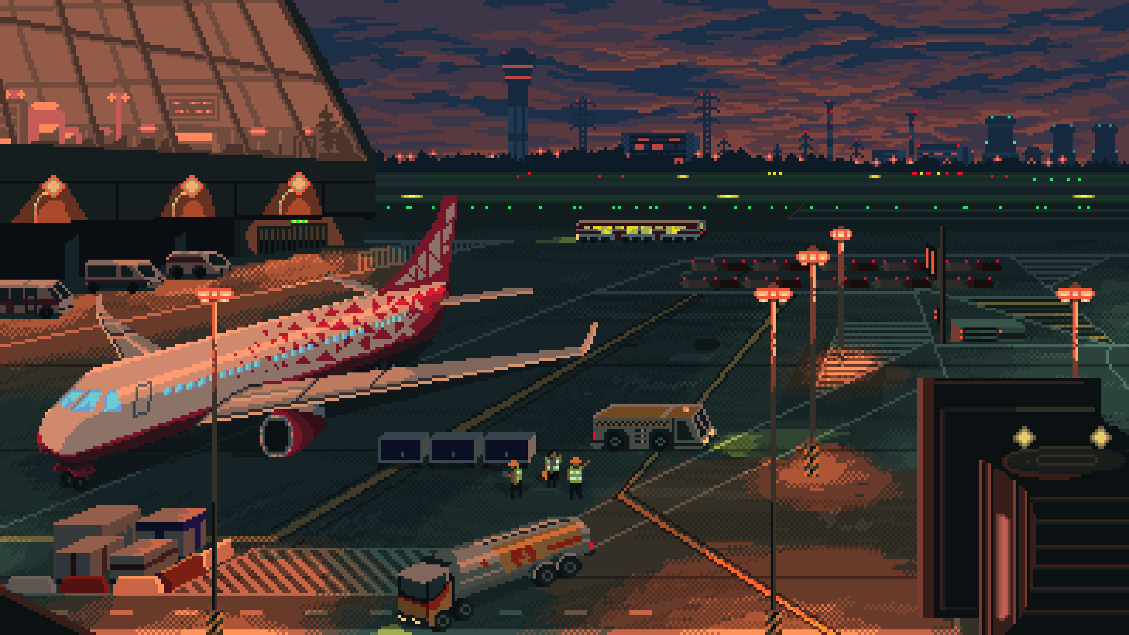 Pixel Art, Airport, 4K, Artistic, Aircraft, HD Wallpaper