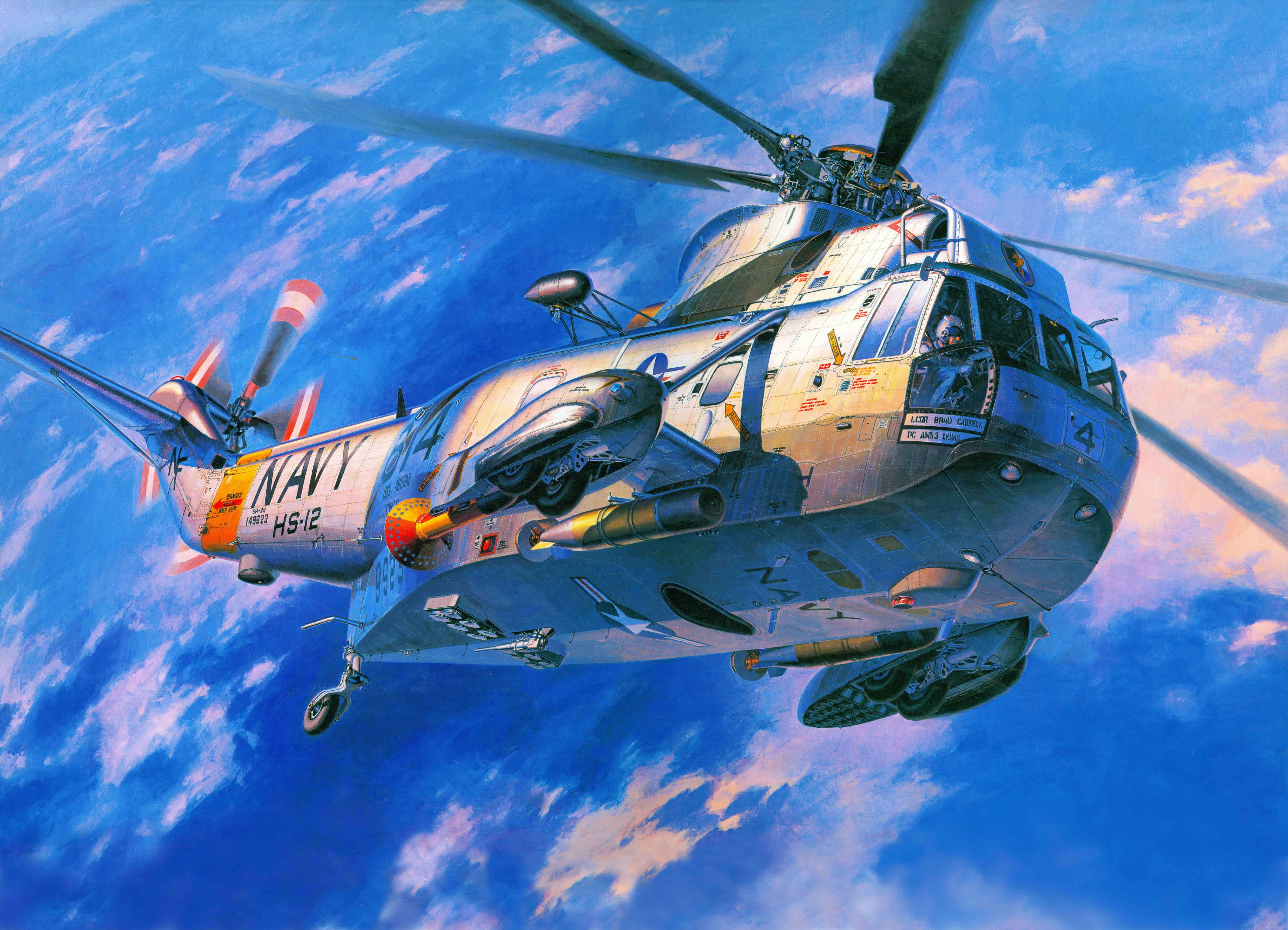 art, King, S-61-SH-3, Navy, Sea, 8K, USA., helicopter, anti-submarine, transport, Sikorsky, HD Wallpaper