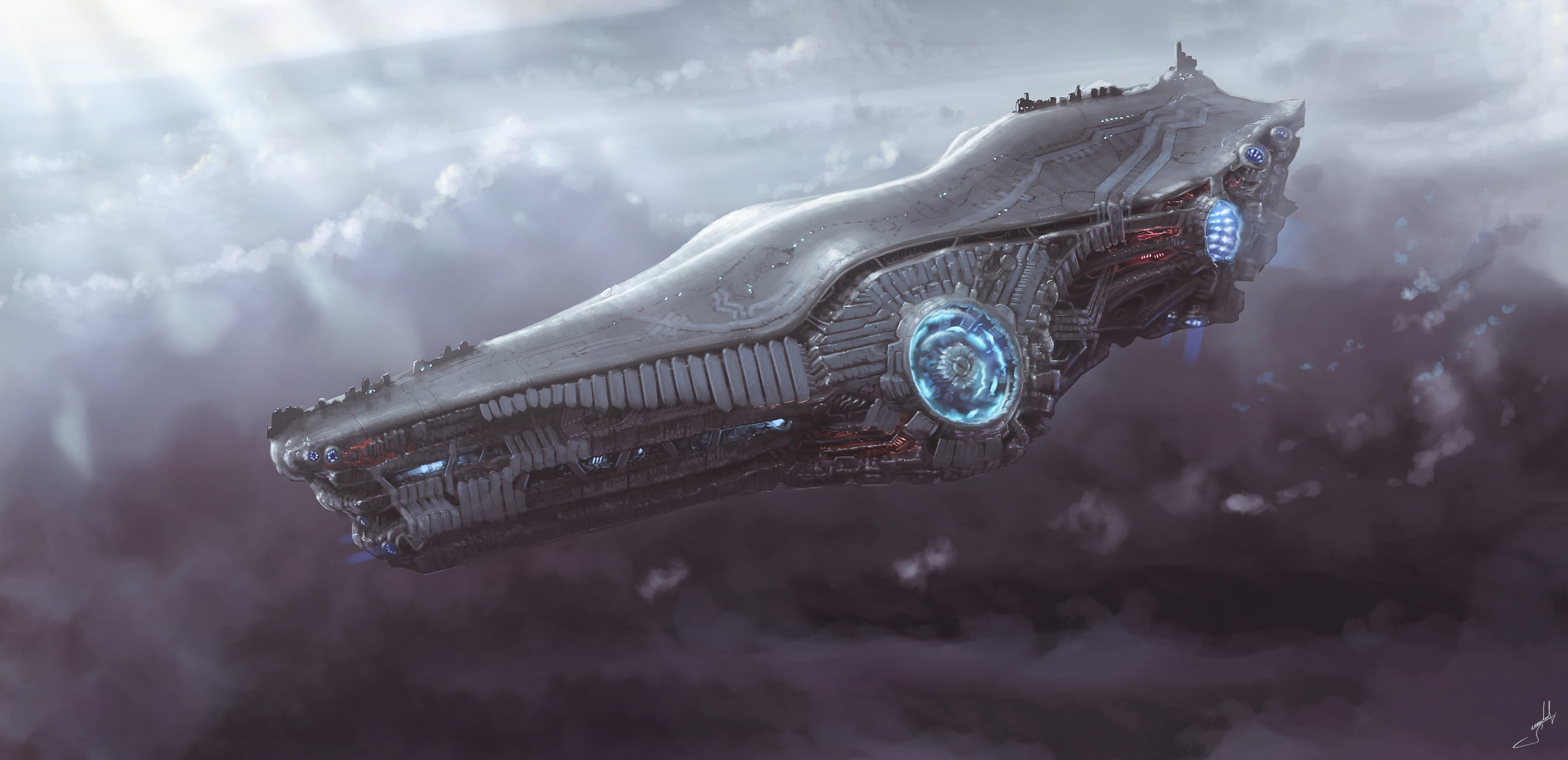 artwork, 2K, science fiction, vehicle, Dmitrii Ustinov, spaceship, HD Wallpaper