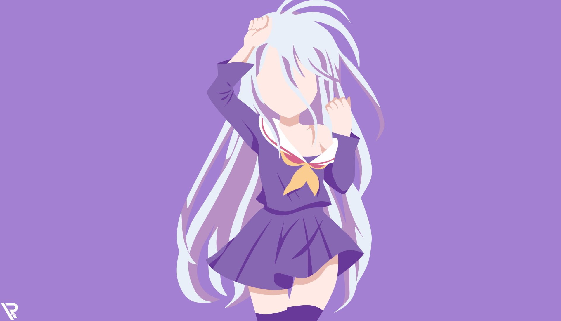 Anime, No Game No Life, 1080P, Long Hair, Shiro (No Game No Life), School Uniform, Thigh Highs, Grey Hair, Minimalist, HD Wallpaper