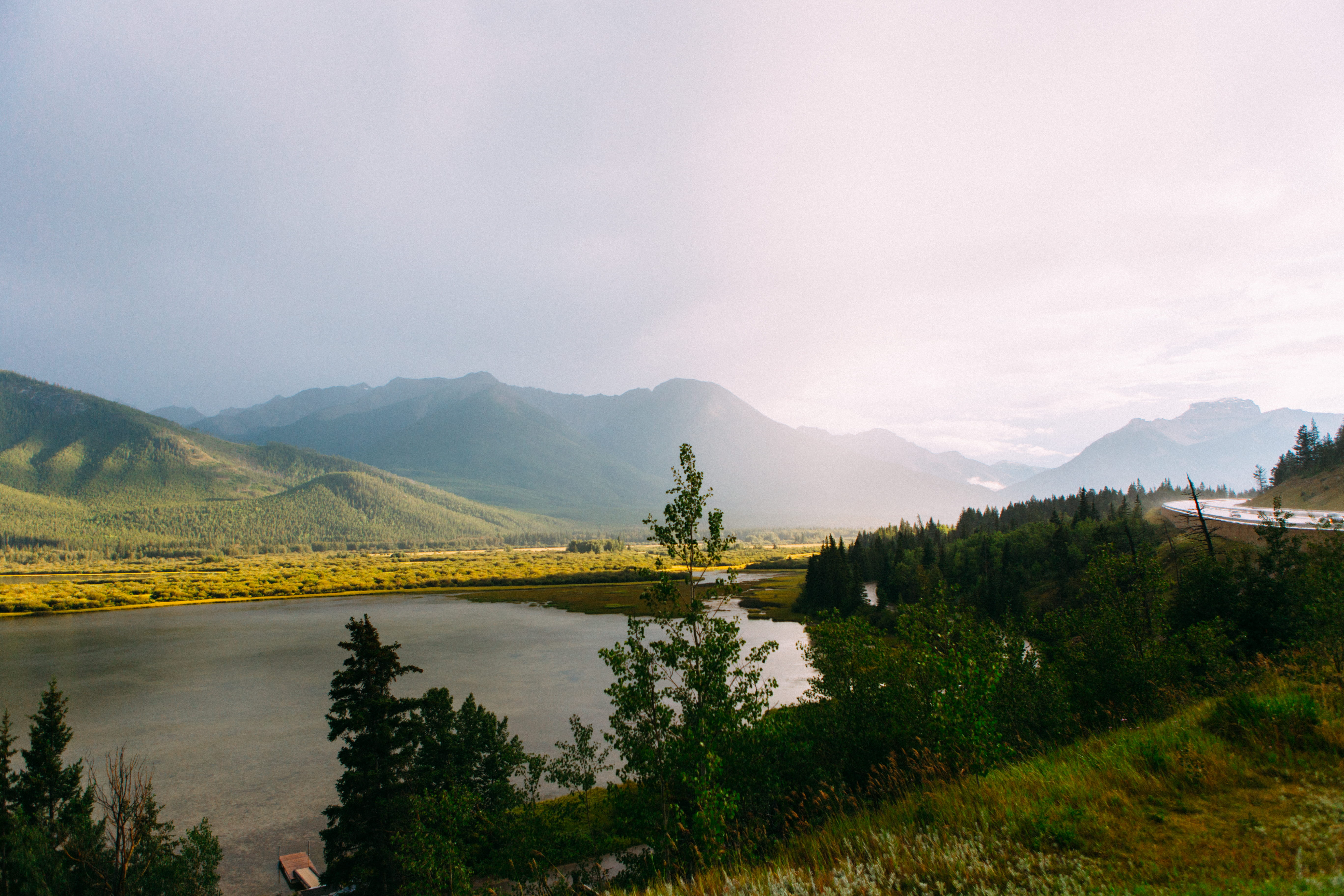 lightbeam, canada, cloud - sky, tree, plant, scenics - nature, landscape, tranquility, outdoors, reflection, lake, idyllic, mountain range, environment, HD Wallpaper