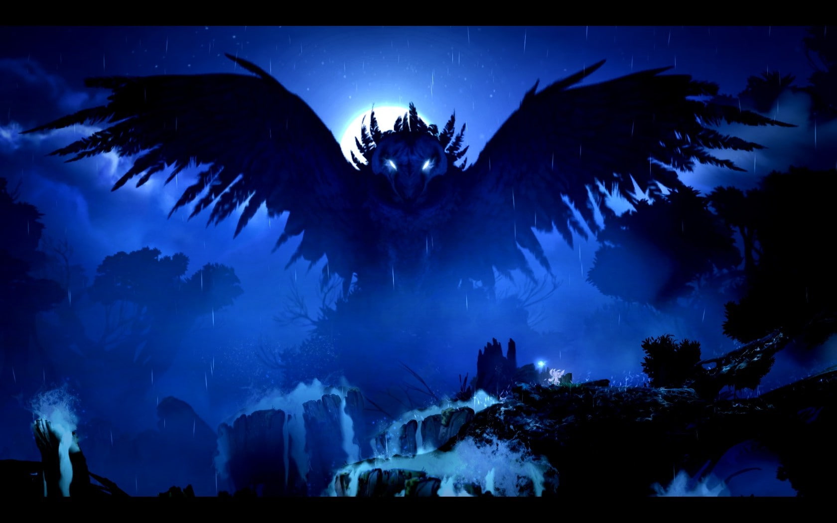 video games ori and the blind forest owl forest, no people, cold temperature, illuminated, night, animal wildlife, water, nature, tree, animal themes, animal, HD Wallpaper
