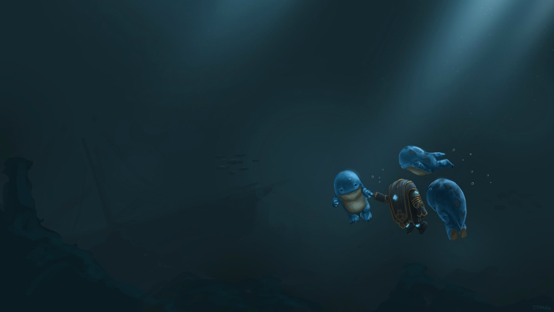 guild, art, game, video, water, 1080P, artwork, games, hd, guild wars 2, wars, quaggan, asura, Video Games, mmorpg, underwater, HD Wallpaper