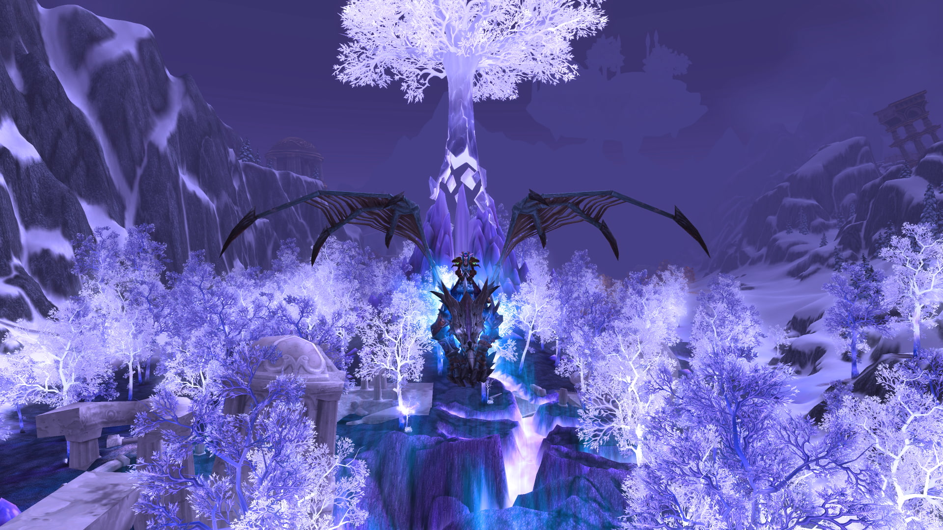 purple, plant, nature, tree, night, World of Warcraft, growth, Blizzard Entertainment, Crystalsong Forest, auto post production filter, blue, 1080P, outdoors, HD Wallpaper