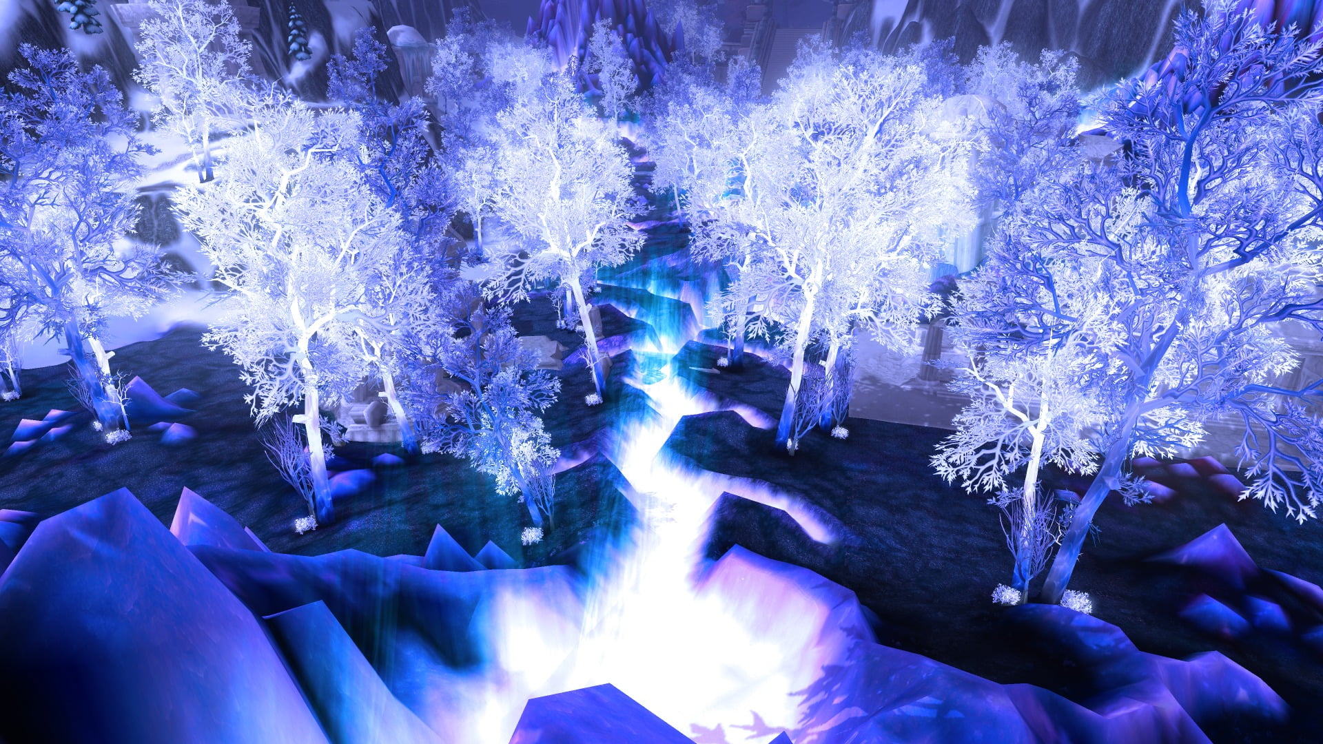 scenics - nature, no people, video games, Blizzard Entertainment, plant, long exposure, cold temperature, water, night, tree, flowing water, HD Wallpaper
