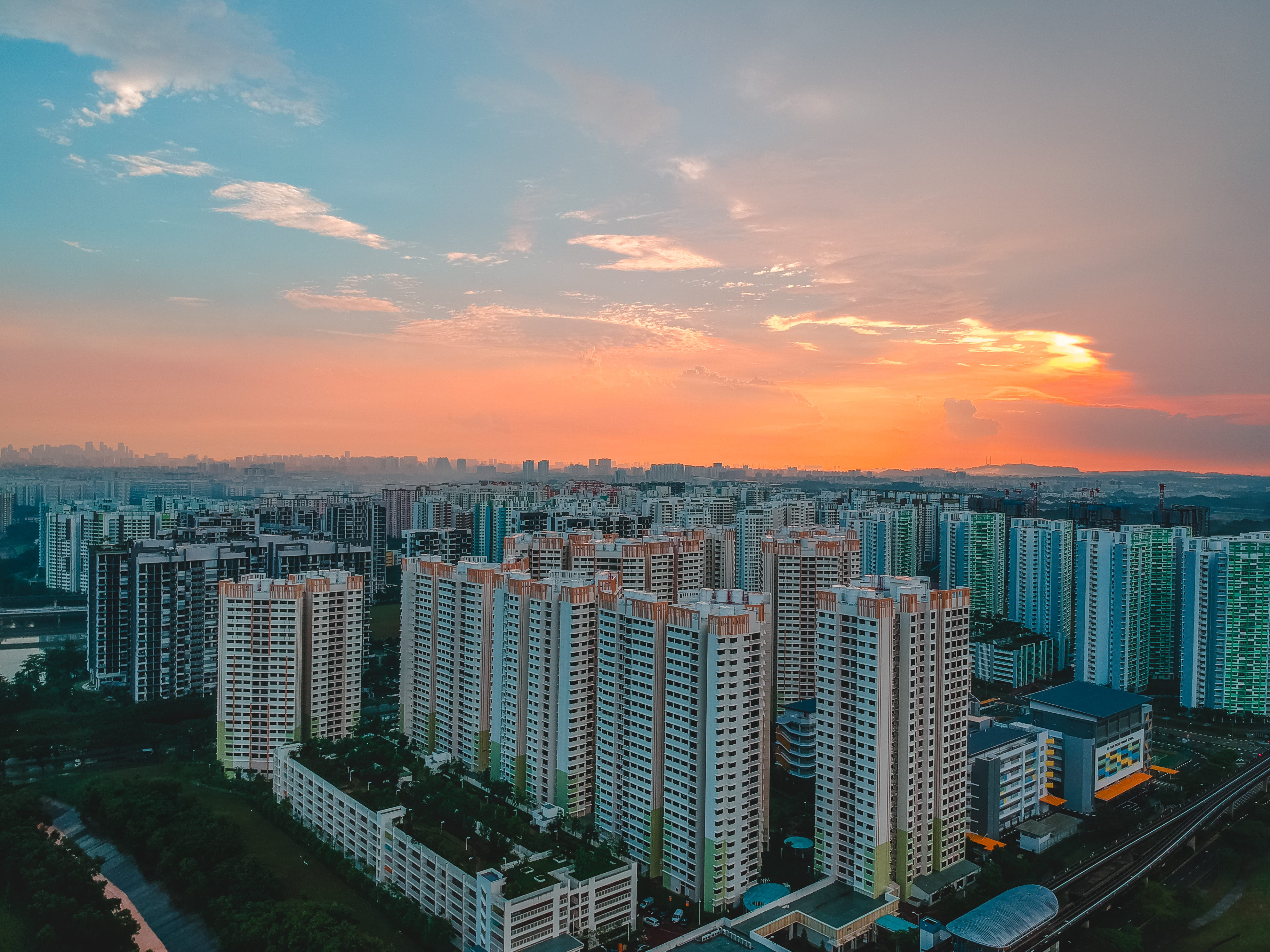 city, built structure, flats, nature, cityscape, building, high angle view, fog, houses, singapore, residential, residential district, apartment, clouds, HD Wallpaper