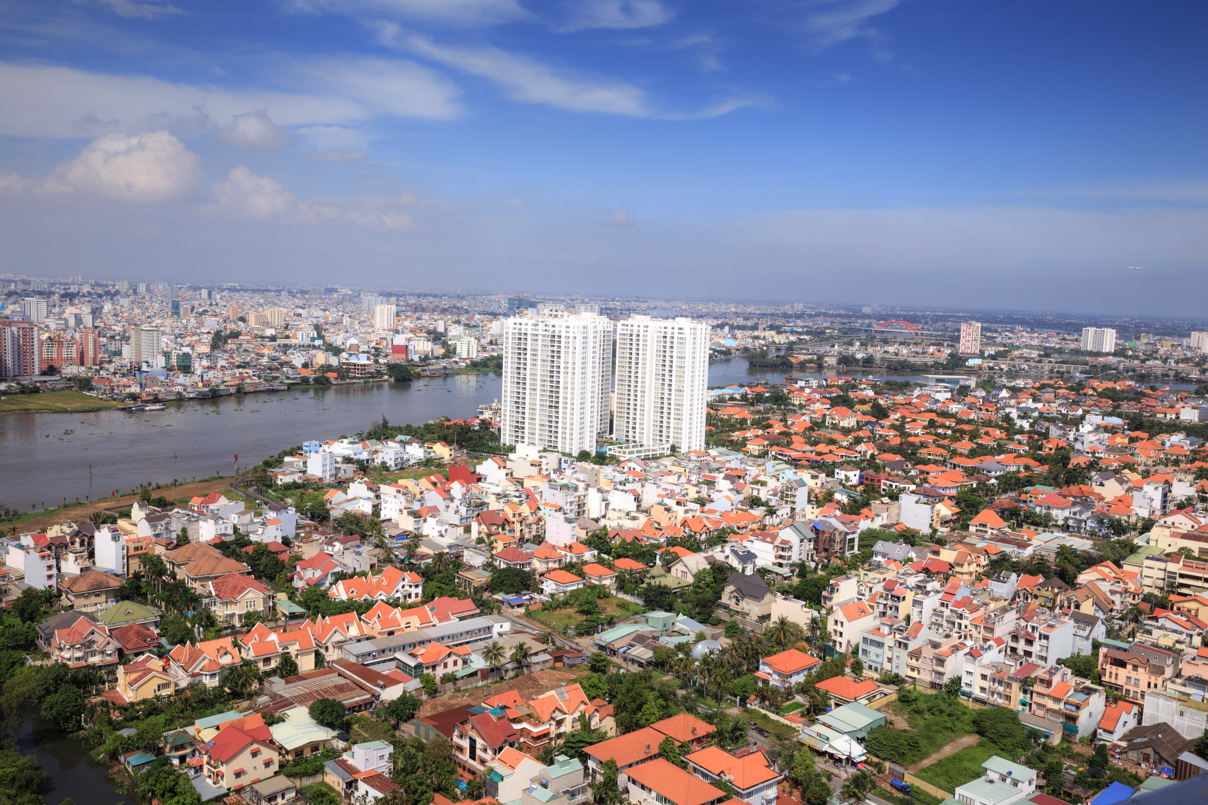 sky, urban, town, built structure, cloud - sky, high angle shot, residential district, drone shot, harbor, aerial photography, drone photography, office building exterior, HD Wallpaper