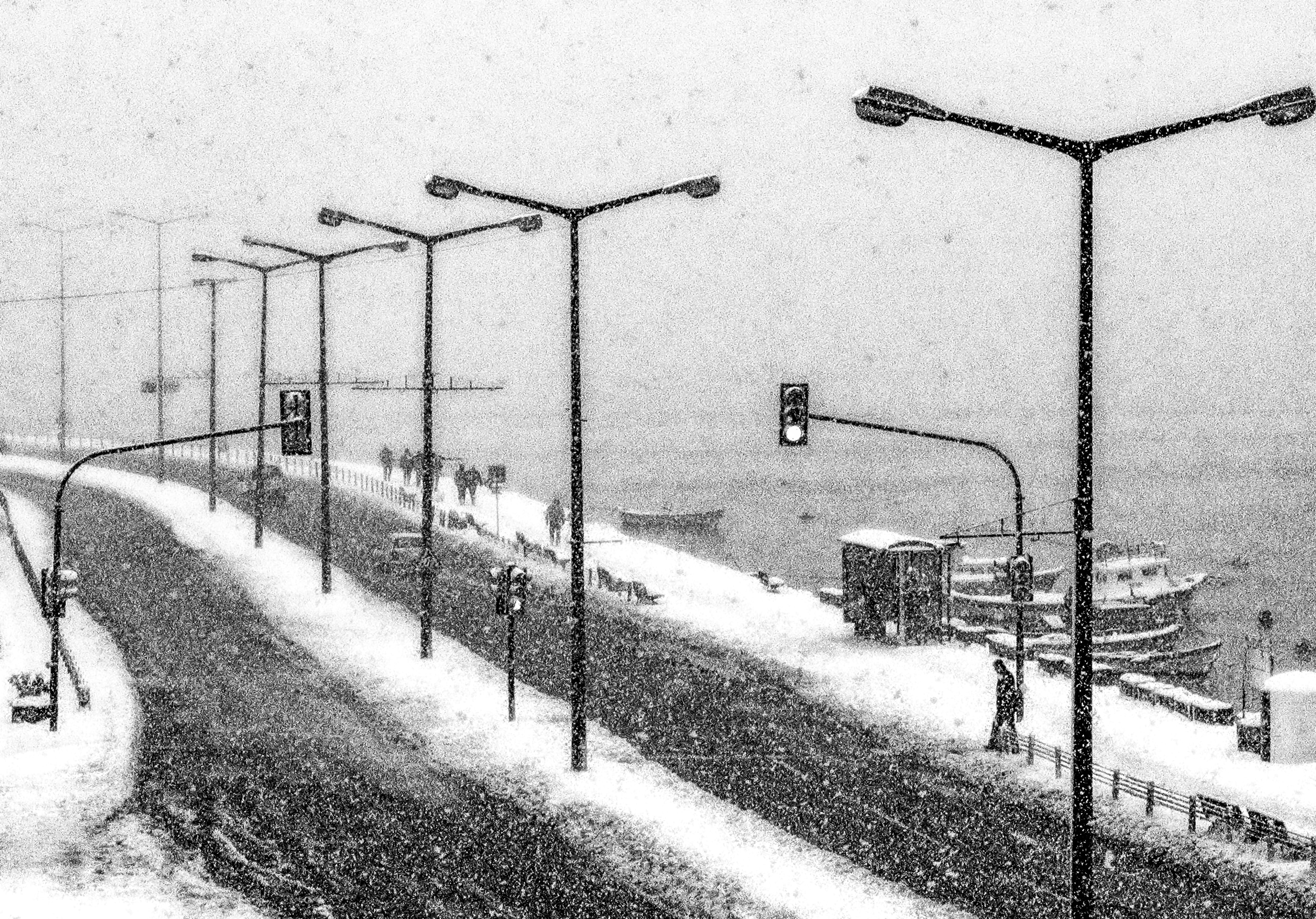 4K, winter, direction, photo, technology, town, transportation, day, weather, road, traffic, city, the way forward, light, beside, standing, urban, covering, HD Wallpaper