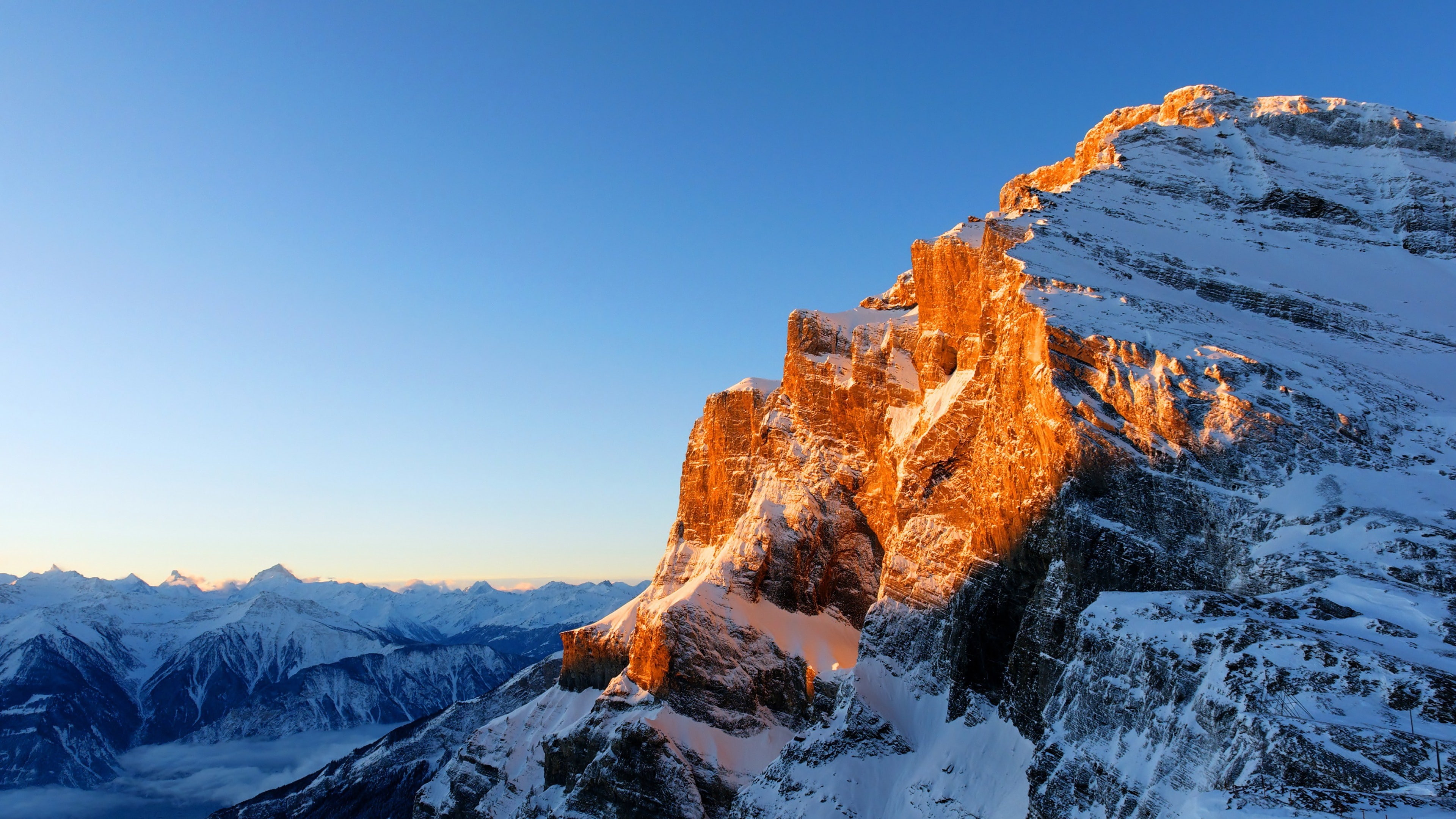snowy peak, sky, snow, mountains, 4K, HD Wallpaper