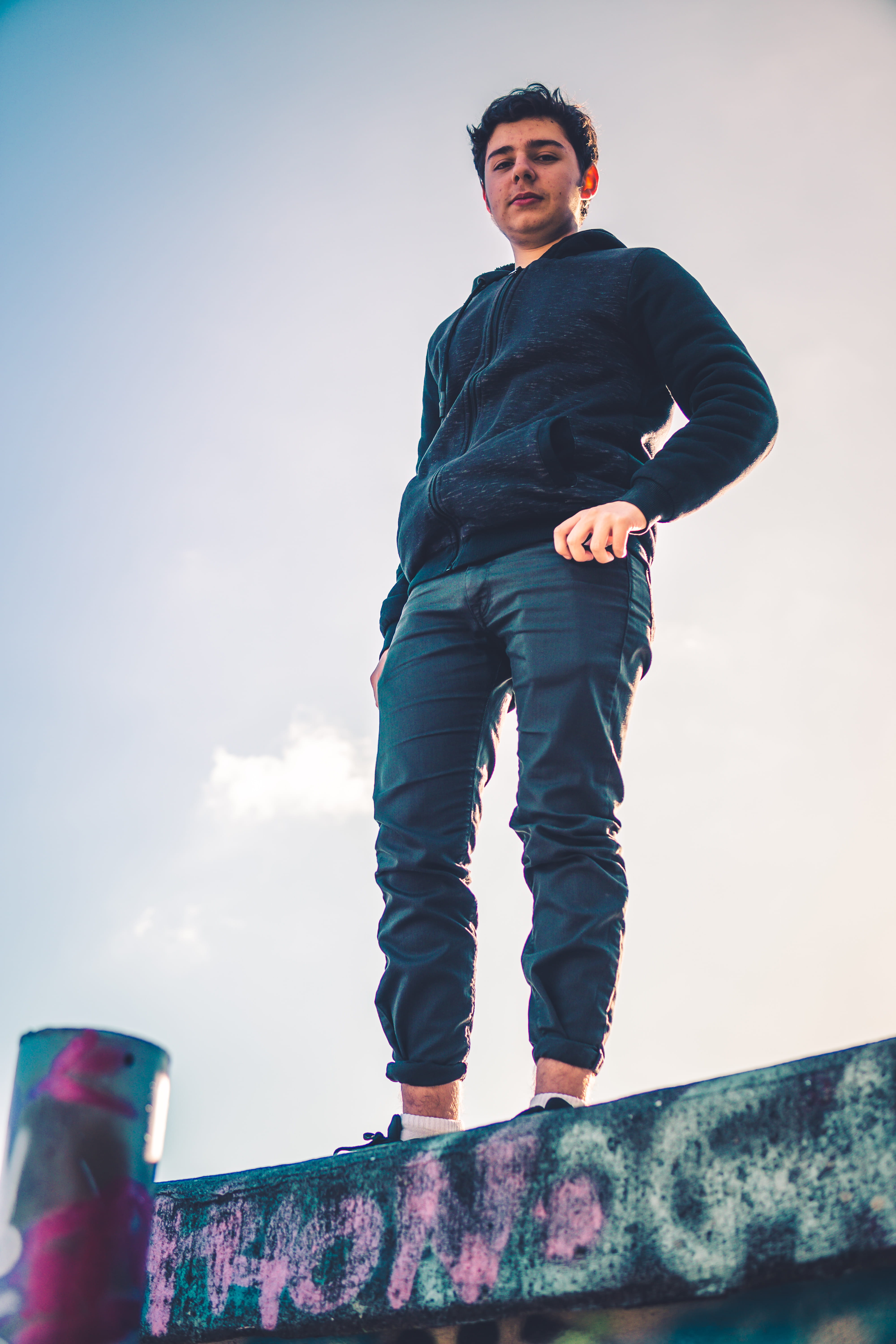 looking at camera, shoe, denim, long, riding boot, day, sleeve, nature, young adult, leisure activity, shirt, real people, clothing, low angle view, sky, Phone HD Wallpaper