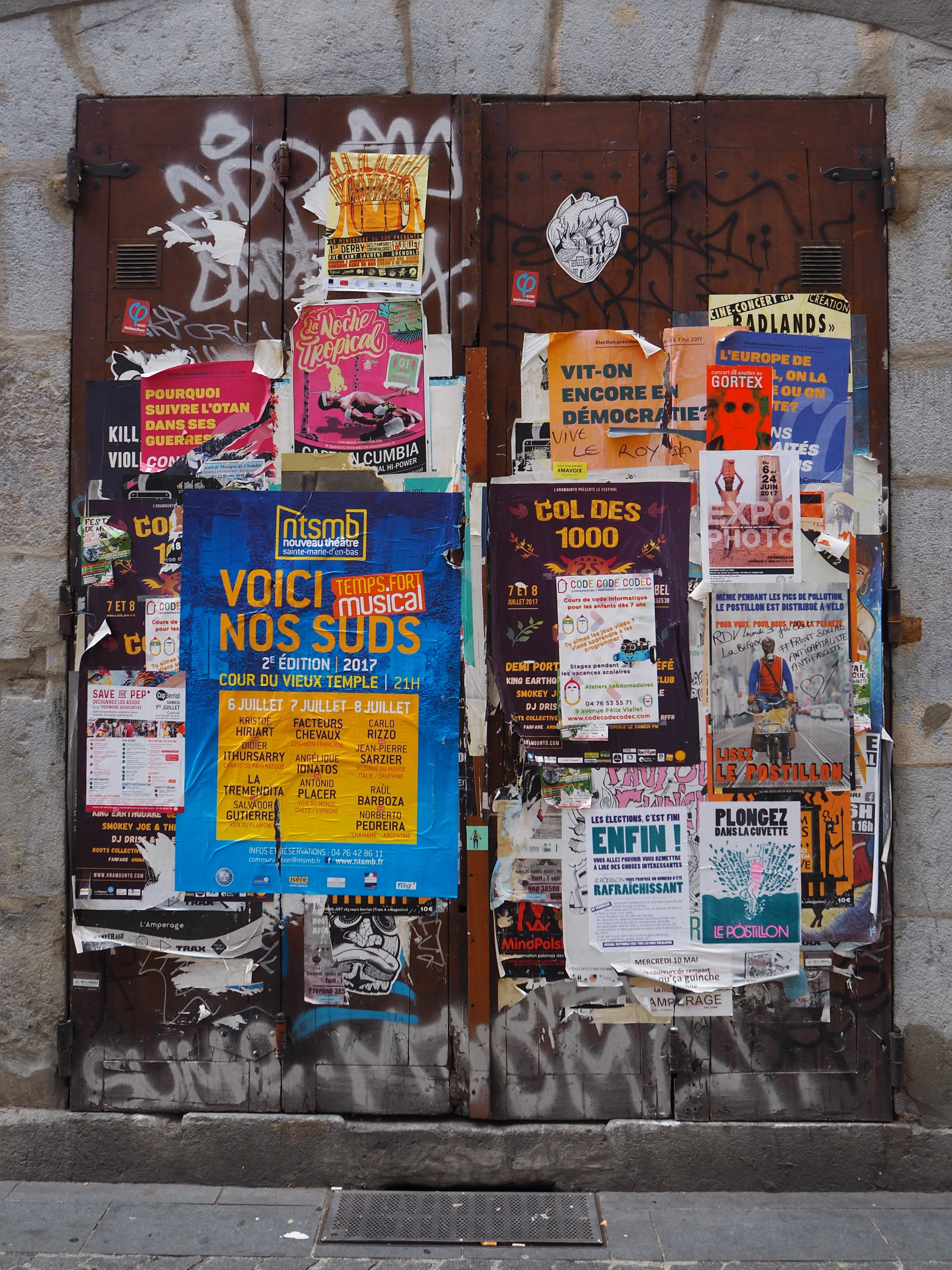 poster, choice, representation, information, grenoble, text, script, sign, architecture, day, western script, message, multi colored, france, wall - building feature, Phone HD Wallpaper