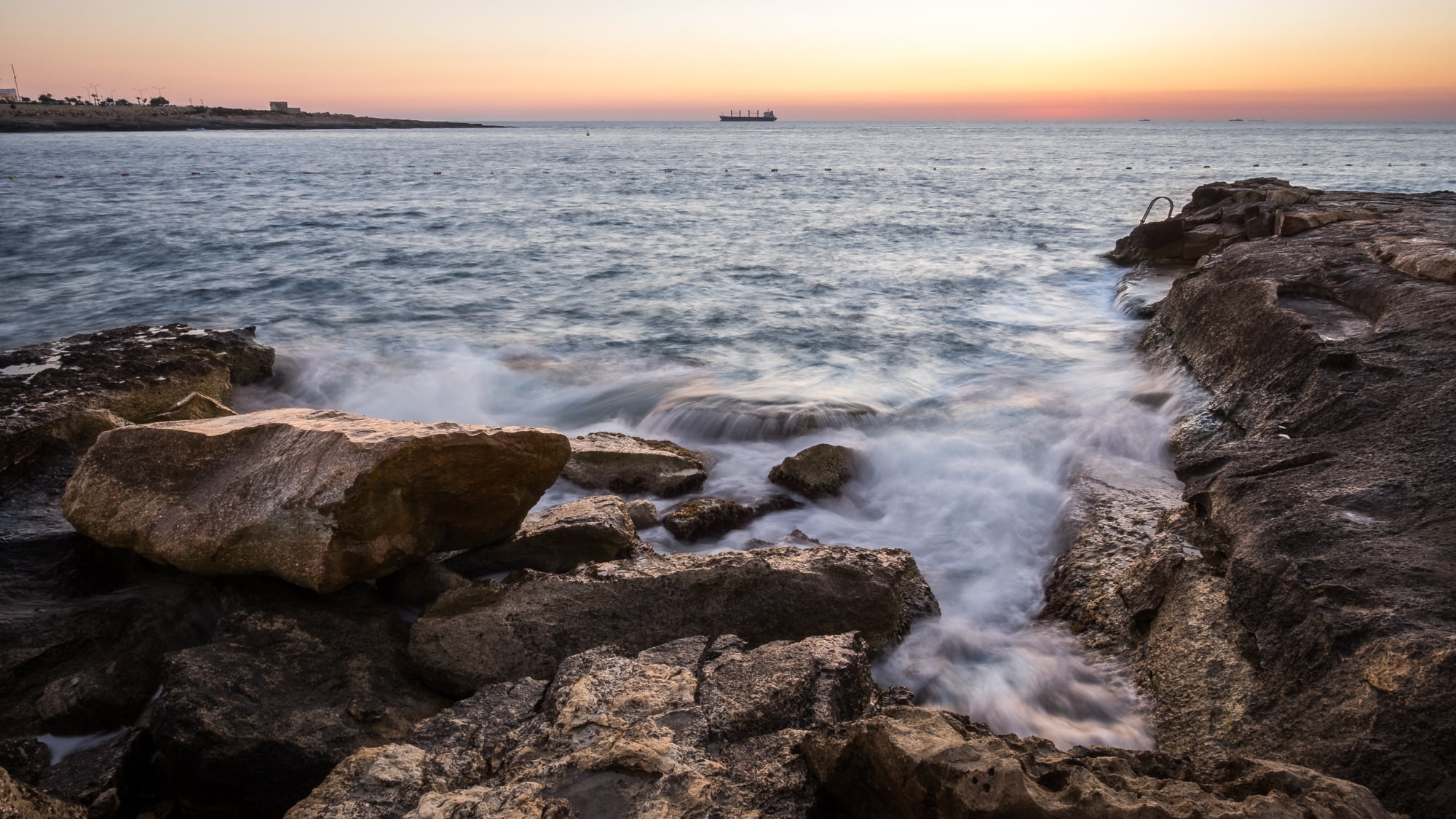 Sunrise, motion, yellow, nature, body, xe2, reflections, 1080P, photo, travel, light, wave, europe, fujifilm, Marsaskala, long exposure, water, st thomas, HD Wallpaper