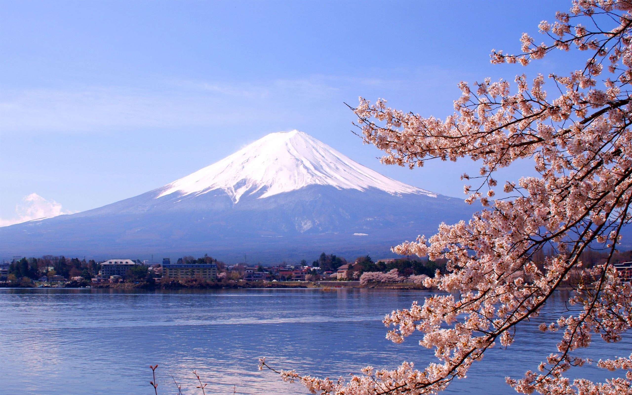 honshu, island, cherry blossom, scenics - nature, no people, mountain peak, widescreen, water, plant, tranquility, mountain, tree, beauty in nature, HD Wallpaper