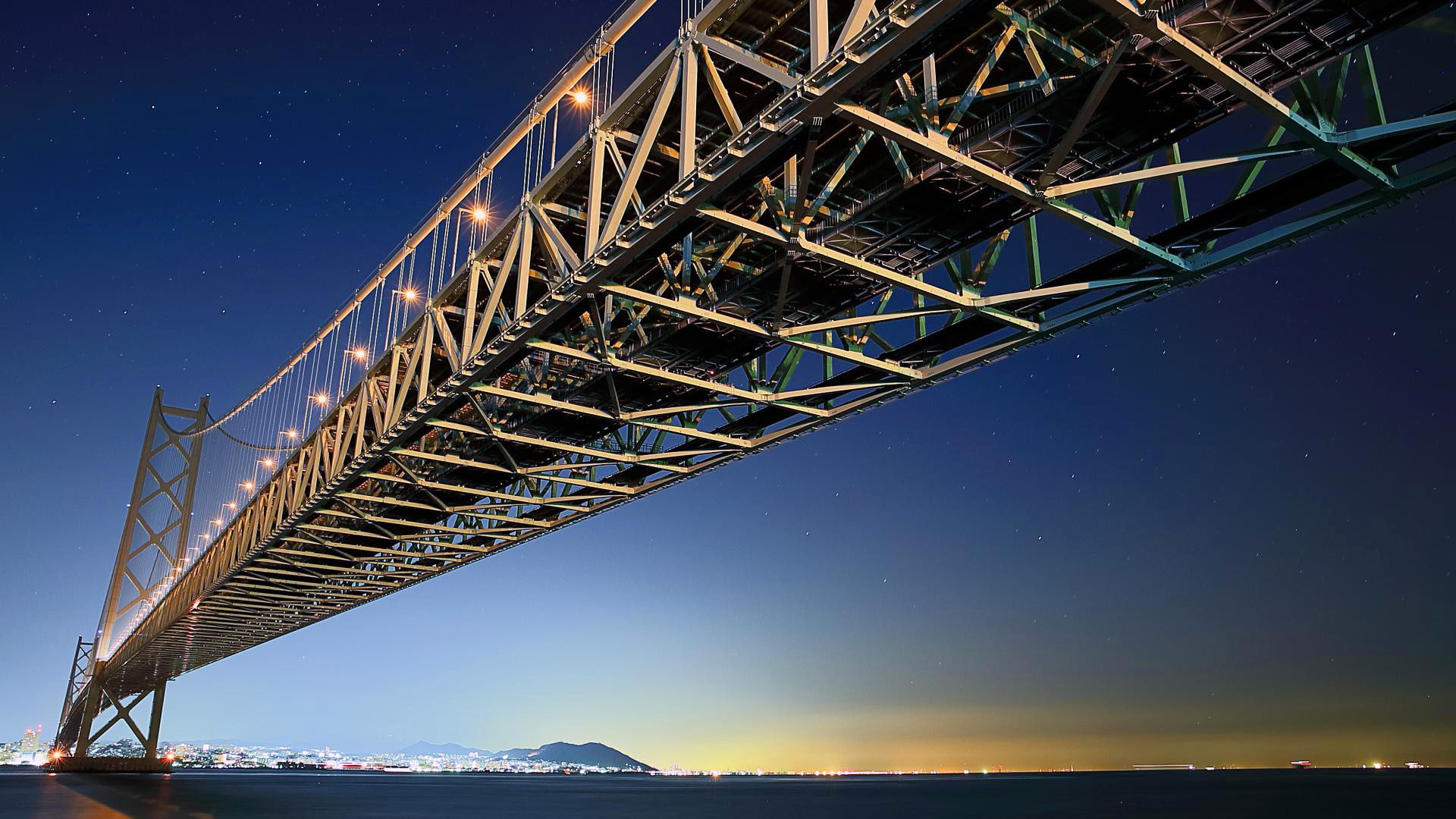 akashi kaikyo bridge, bridge, Honshu, Kobe, the sky, 1080P, Awaji, island, Japan, HD Wallpaper