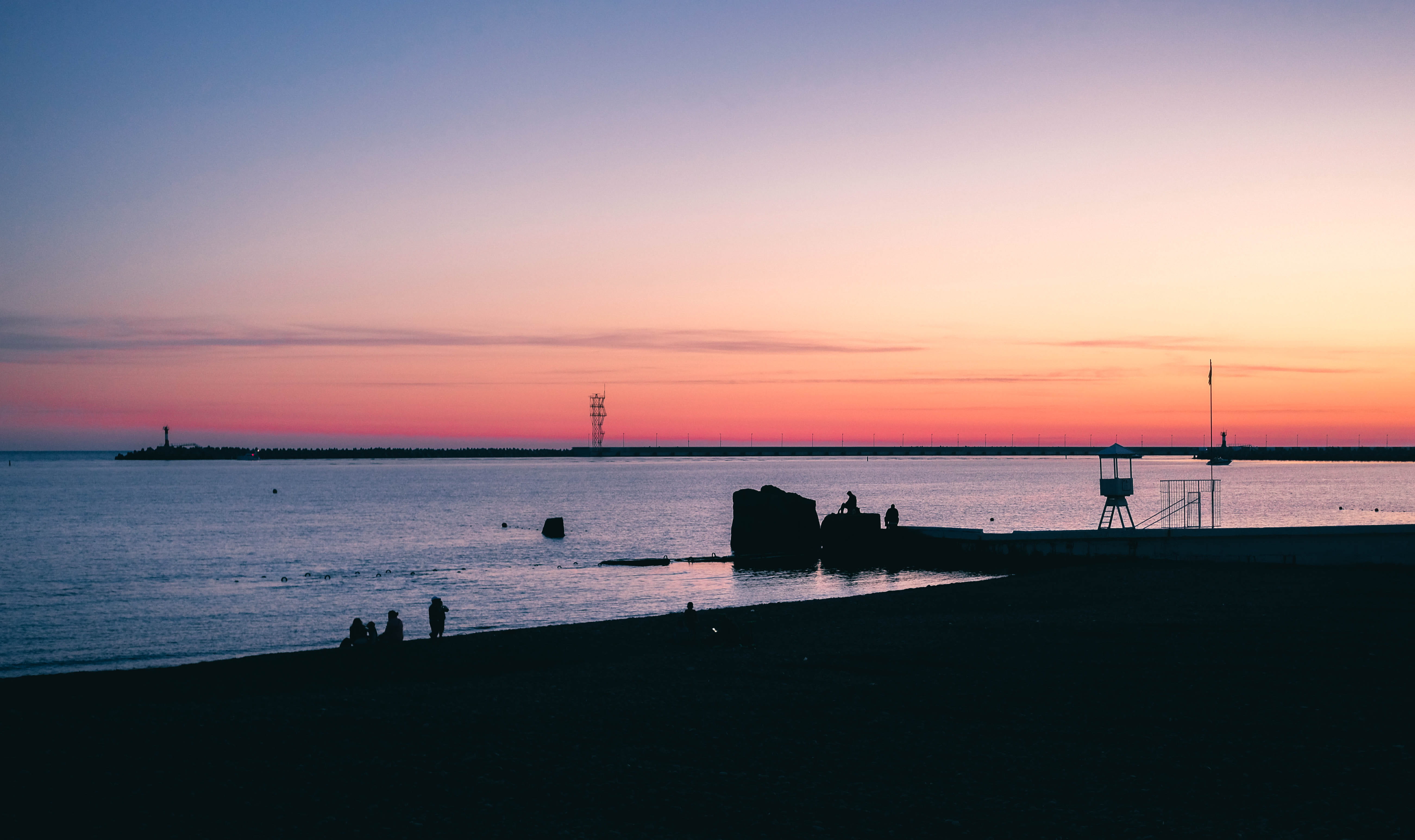 blacksea, tranquil scene, horizon, water, horizon over water, sunset, land, xe3, beauty in nature, incidental people, sochifornia, nature, sky, russia, HD Wallpaper