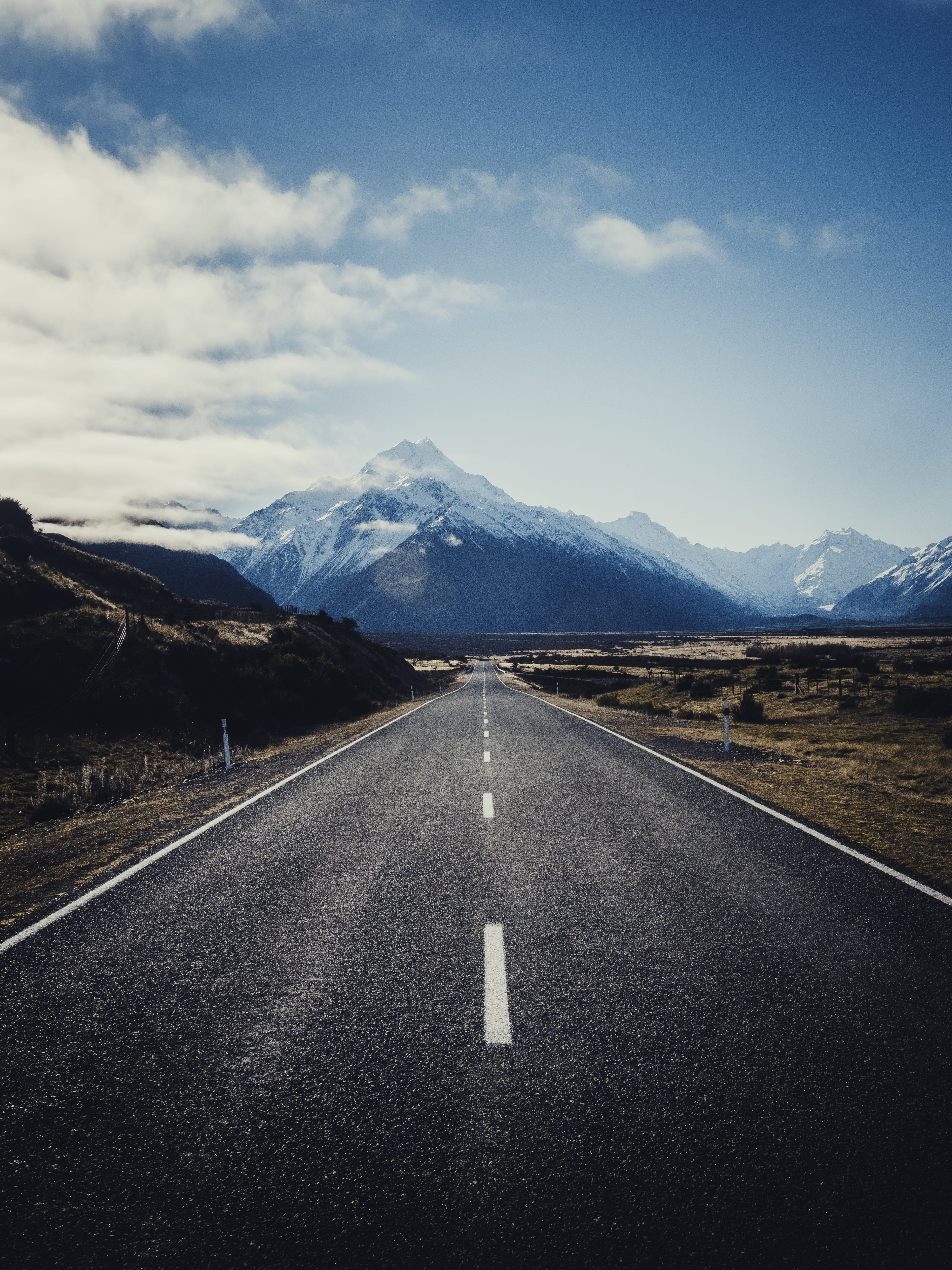 background, scenics - nature, road marking, mountain range, 5K, the way forward, horizon, symbol, cloud - sky, mountain, surface level, life, no people, Phone HD Wallpaper