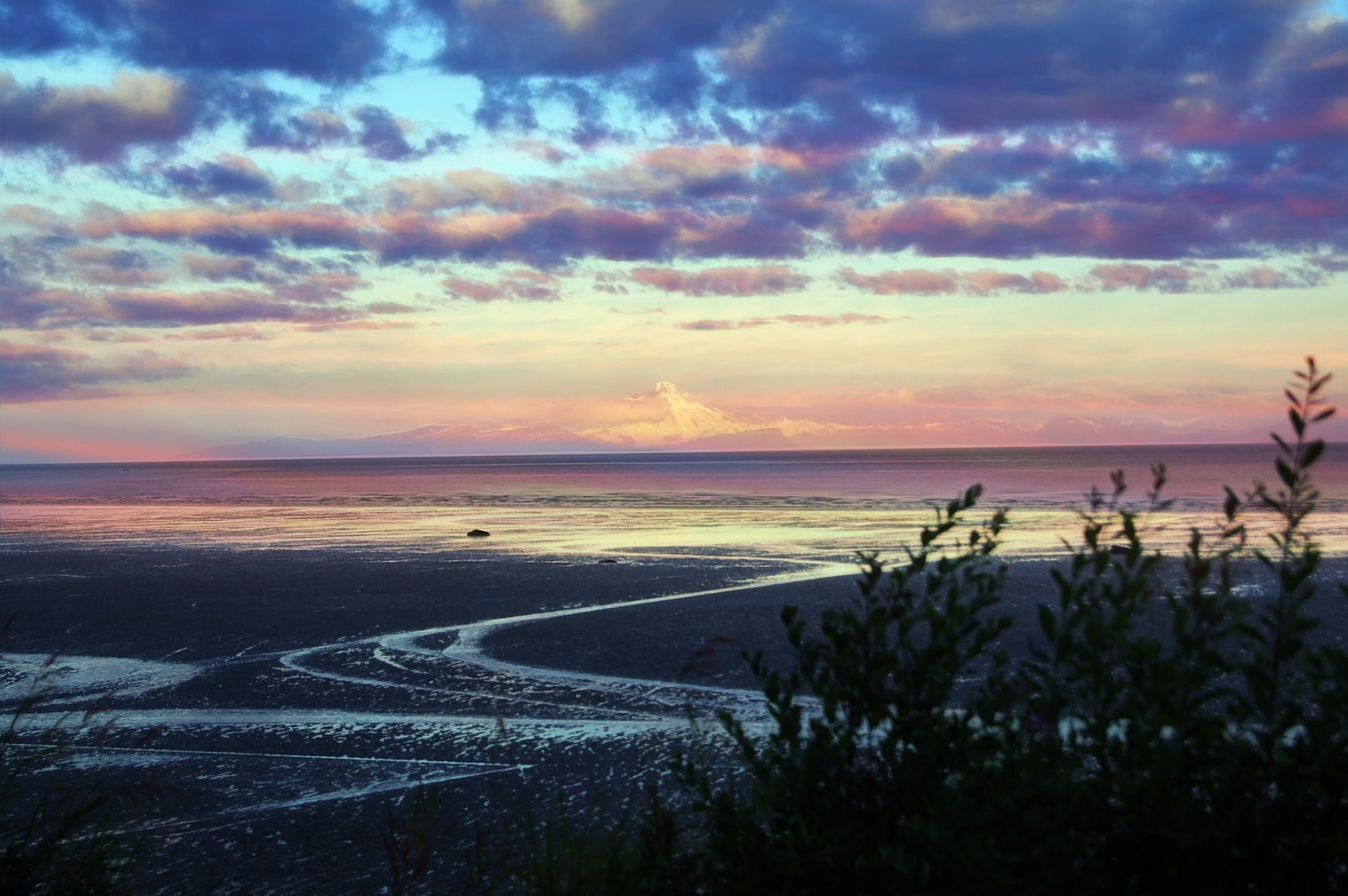 land, scenics - nature, north, outdoor, dusk, tranquil scene, beach, water, beauty in nature, sea, cooks inlet, horizon over water, volcano, coastline, HD Wallpaper