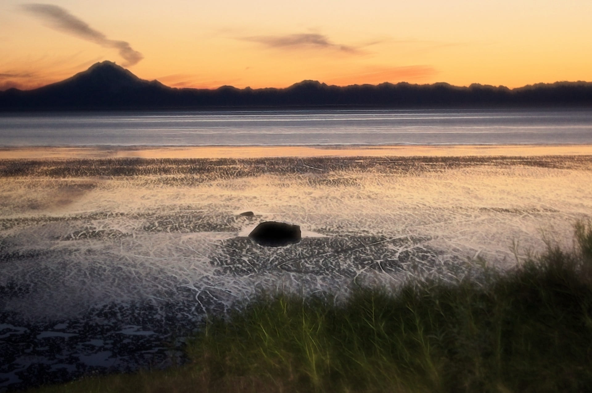 scenics - nature, beauty in nature, land, sunset, 1080P, idyllic, ocean, remote, cooks inlet, sky, view, tranquil scene, tranquility, outdoors, beach, HD Wallpaper