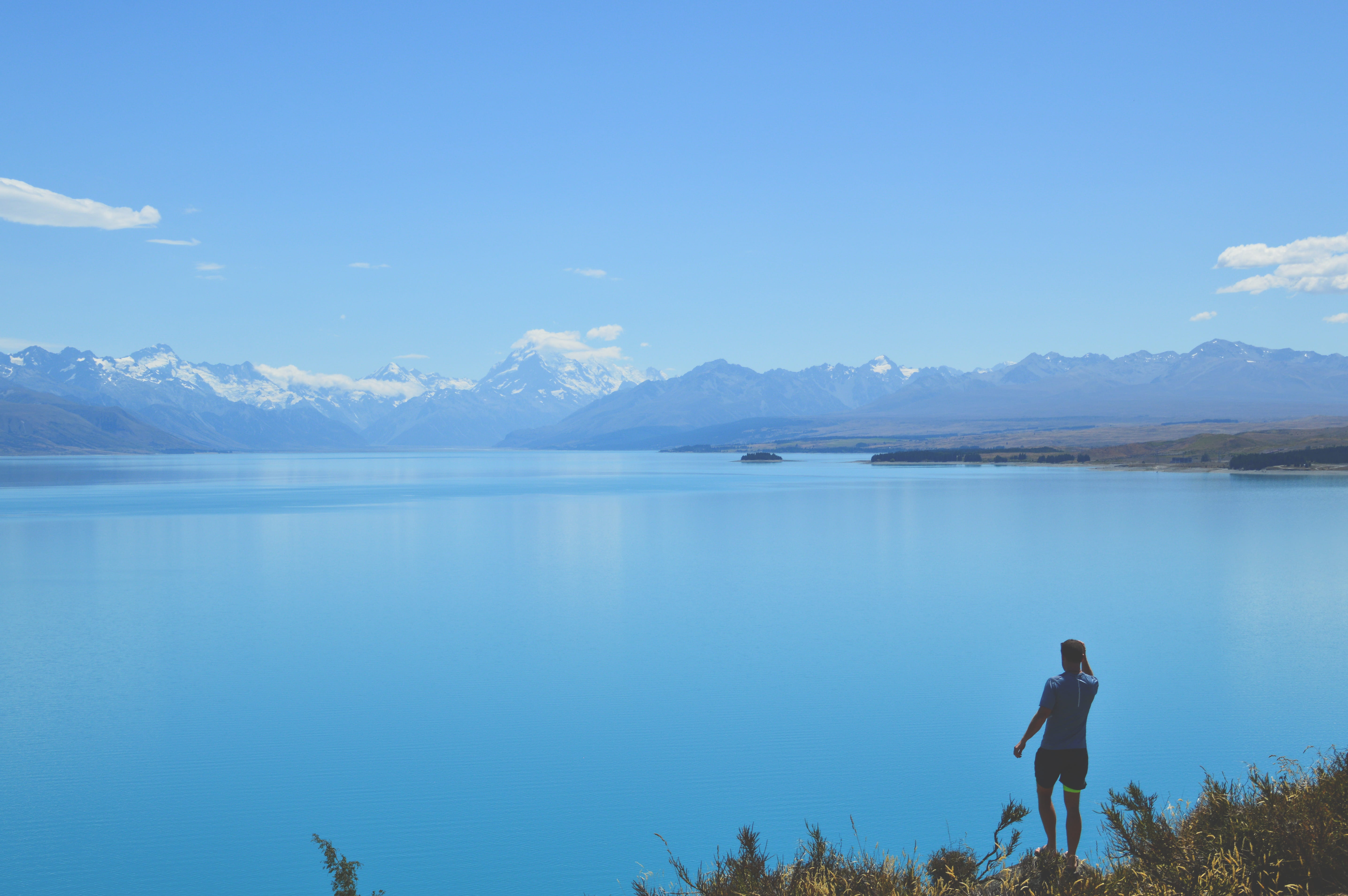 one person, lake, leisure activity, blue, south island, stunning, water, view, explore, aotearoa, beauty in nature, 5K, happy, lifestyles, new zealand, HD Wallpaper