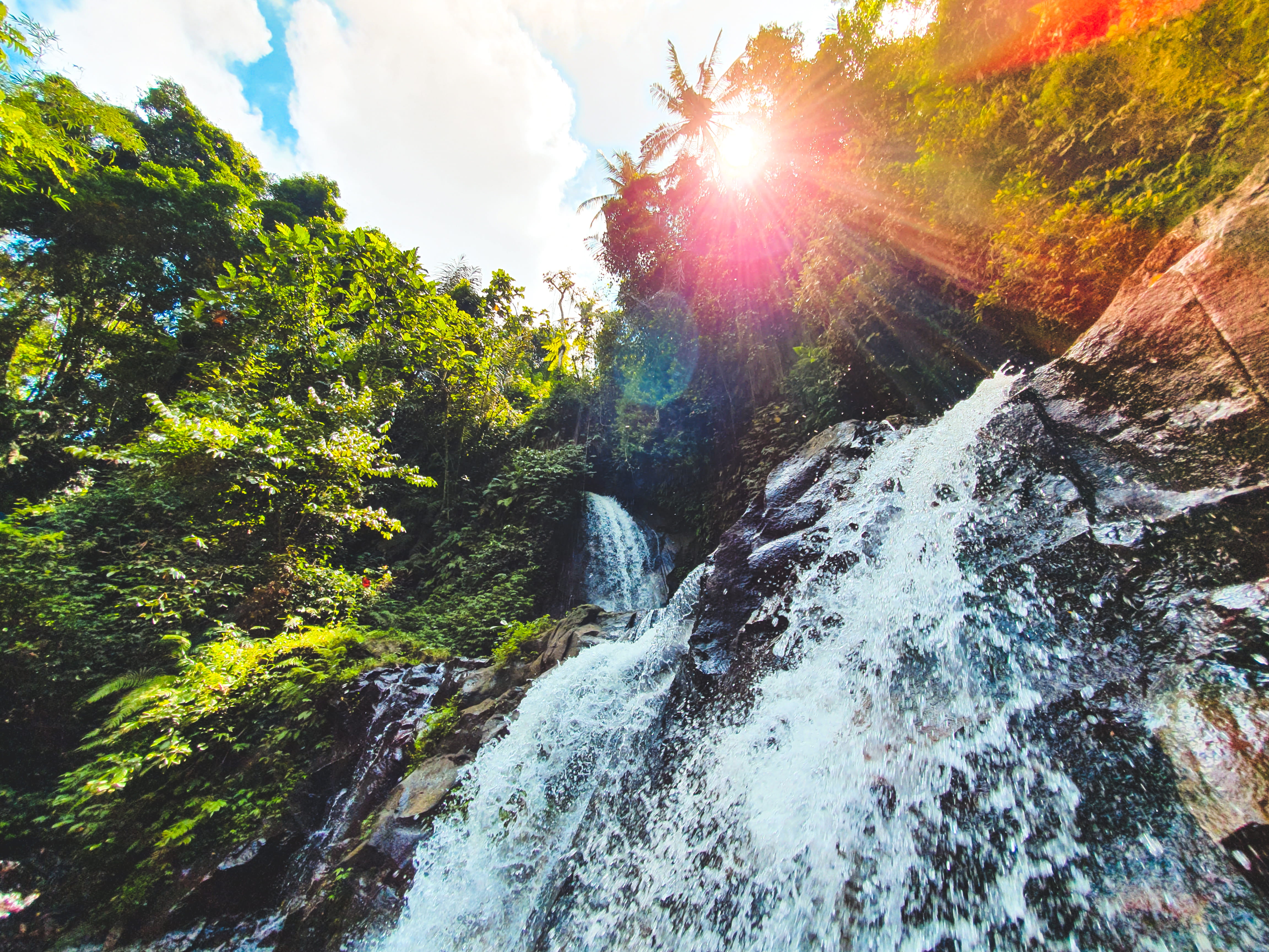flowing, river, scenics - nature, rocks, beauty in nature, outdoors, sunray, waterfall, water, sunlight, flowing water, bali, non-urban scene, nature, plant, HD Wallpaper