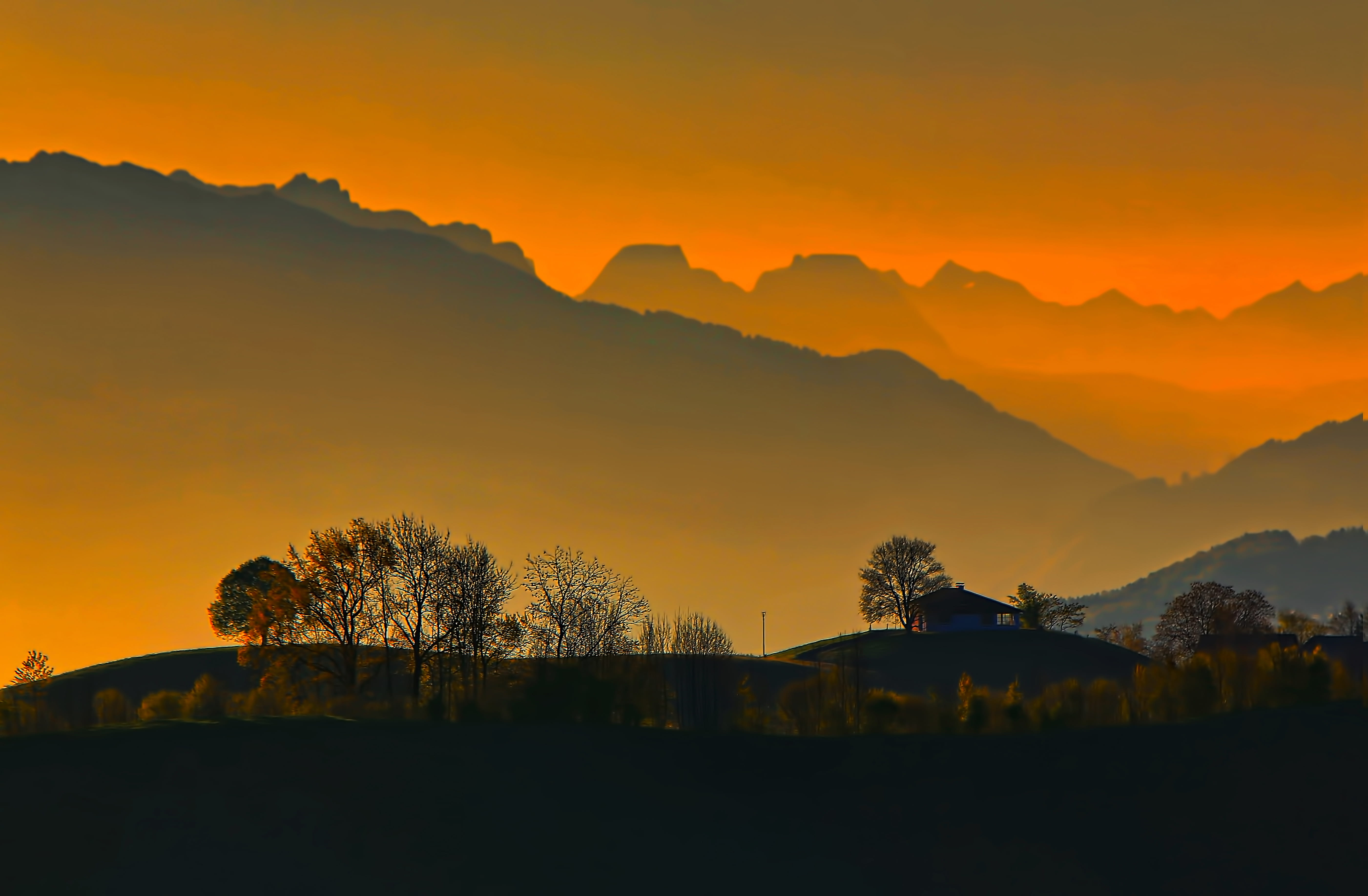 sunlight, rural Scene, no people, mountain, sunrise, non-urban scene, dawn, beauty In Nature, nature, mountains, orange Color, plant, scenics, environment, HD Wallpaper