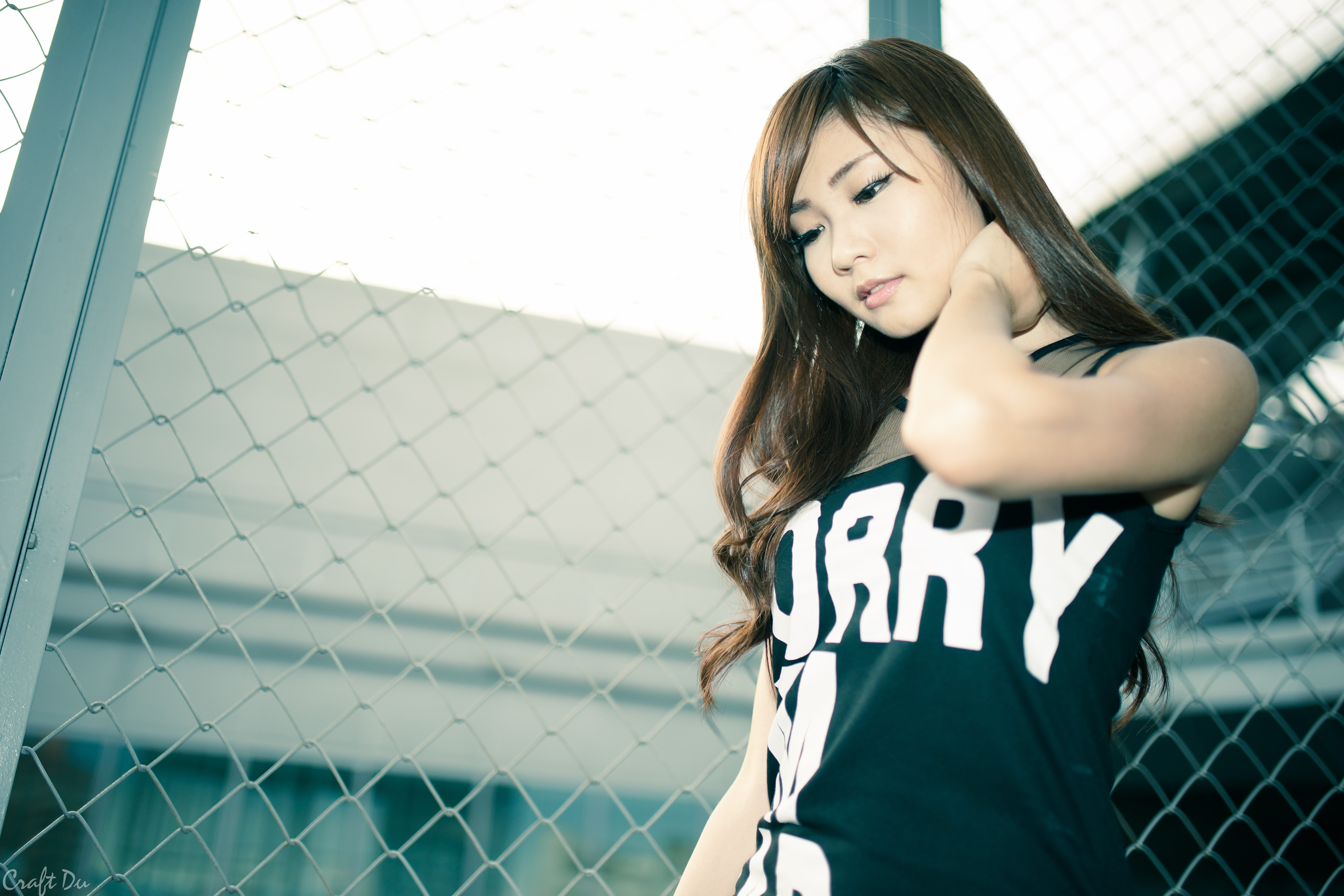 women, leisure activity, casual clothing, long hair, fence, front view, standing, black, young women, Zhang Ya Zhu, young adult, outdoors, one person, hairstyle, HD Wallpaper