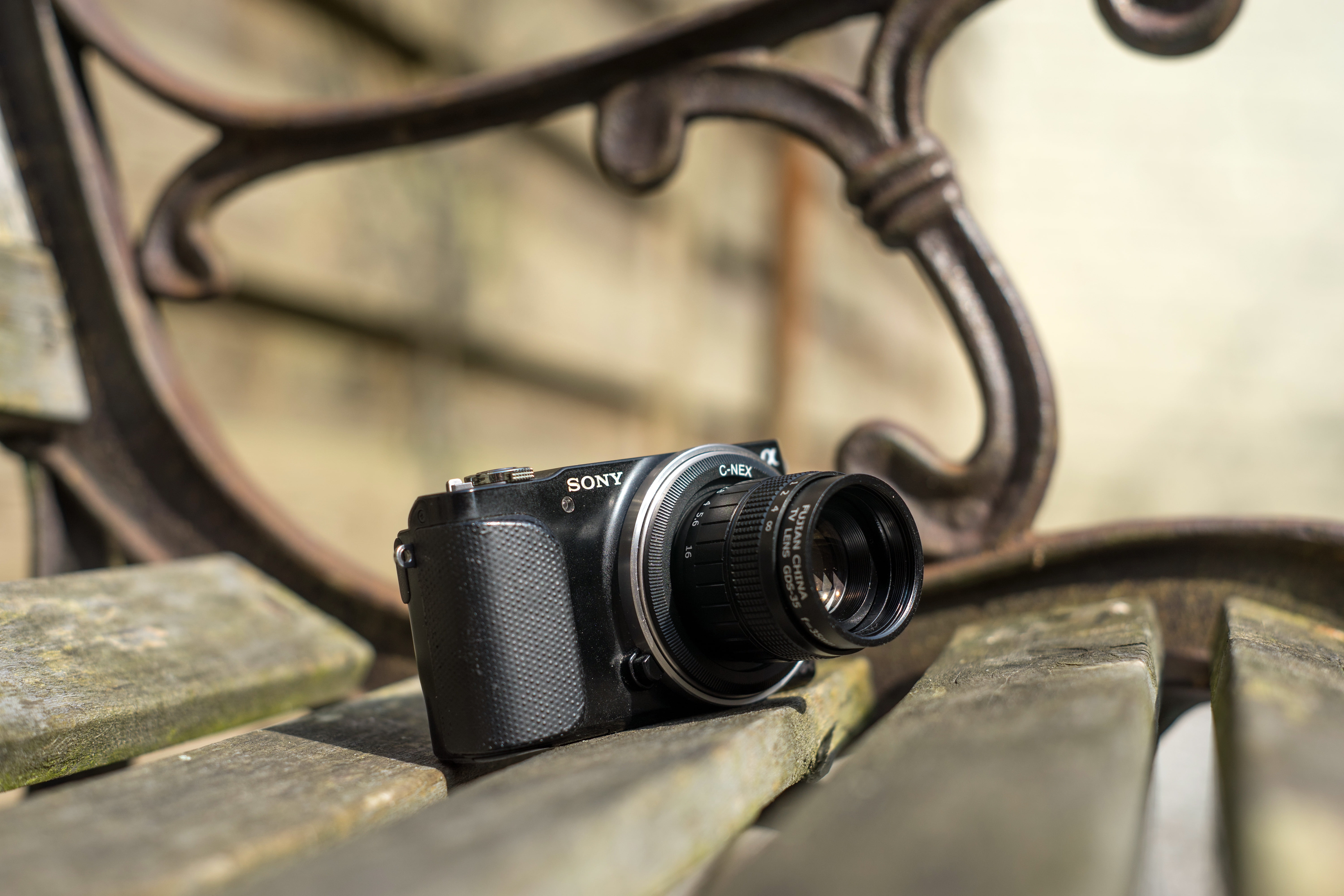 5K, Sony nex 3n, C mount adapter, camera, Fujian GDS-35 35mm, bench, HD Wallpaper