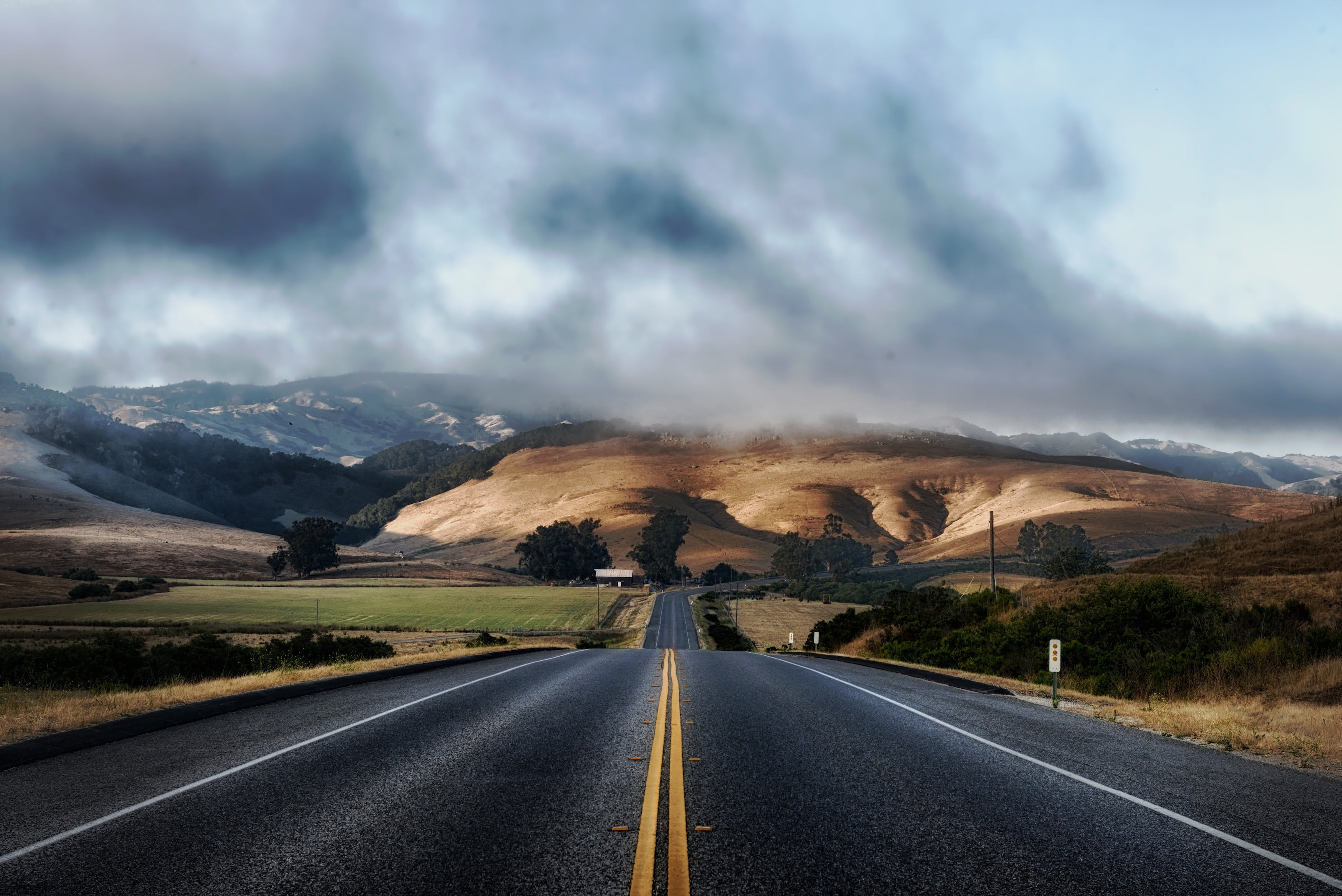 california, tranquil scene, highway, diminishing perspective, road marking, clouds, direction, scenics - nature, transportation, asphalt, rural, sky, travel, HD Wallpaper
