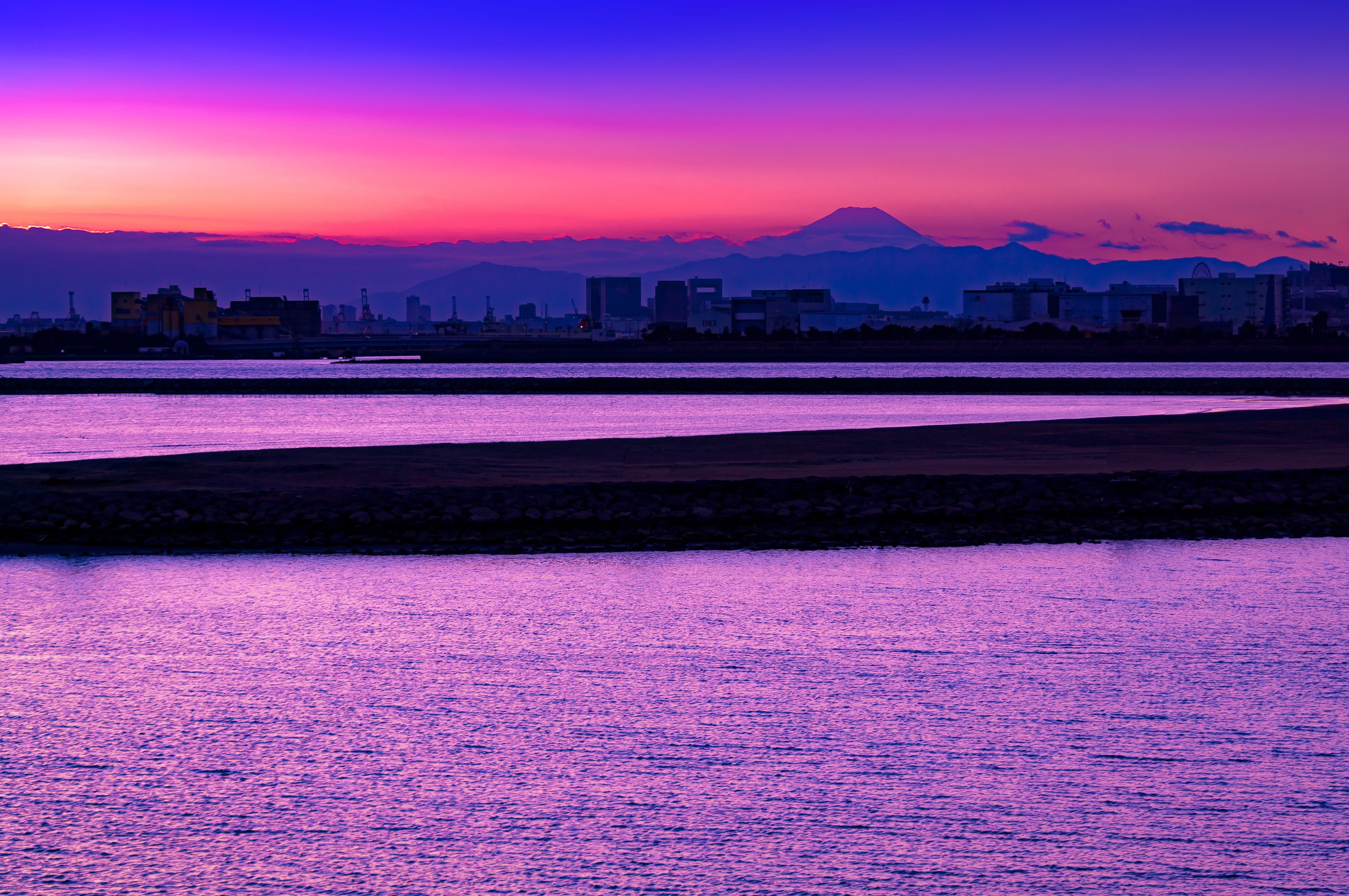 sunset, magenta, sky, no people, landscape, cloud - sky, at dusk, beauty in nature, japan, illuminated, sea of clouds, multi colored, built structure, outdoors, HD Wallpaper
