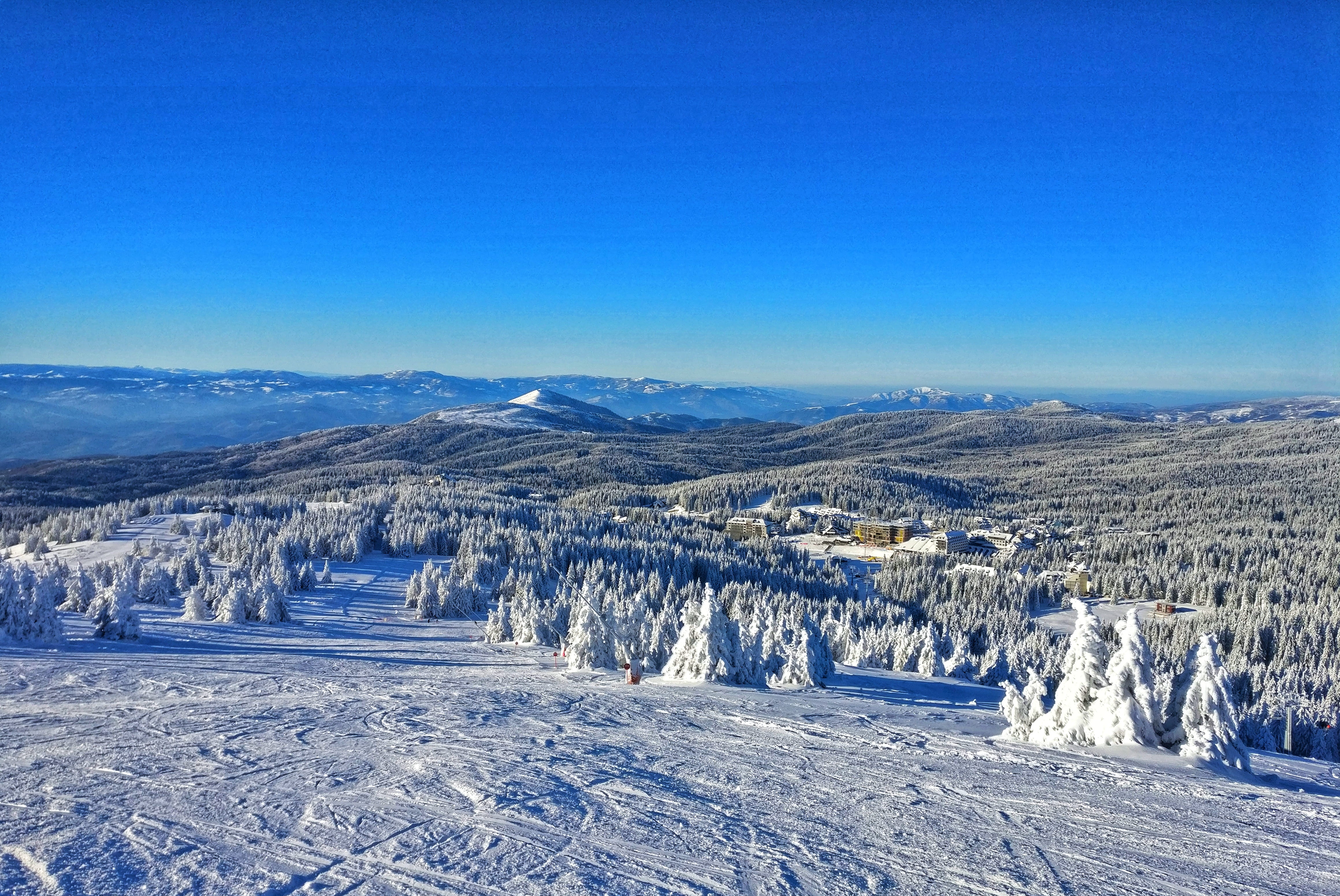 scenics - nature, s, mountain, kopaonik, non-urban scene, sky, environment, bird, beauty in nature, mountain range, tracks, snow, tree, view, tranquility, HD Wallpaper