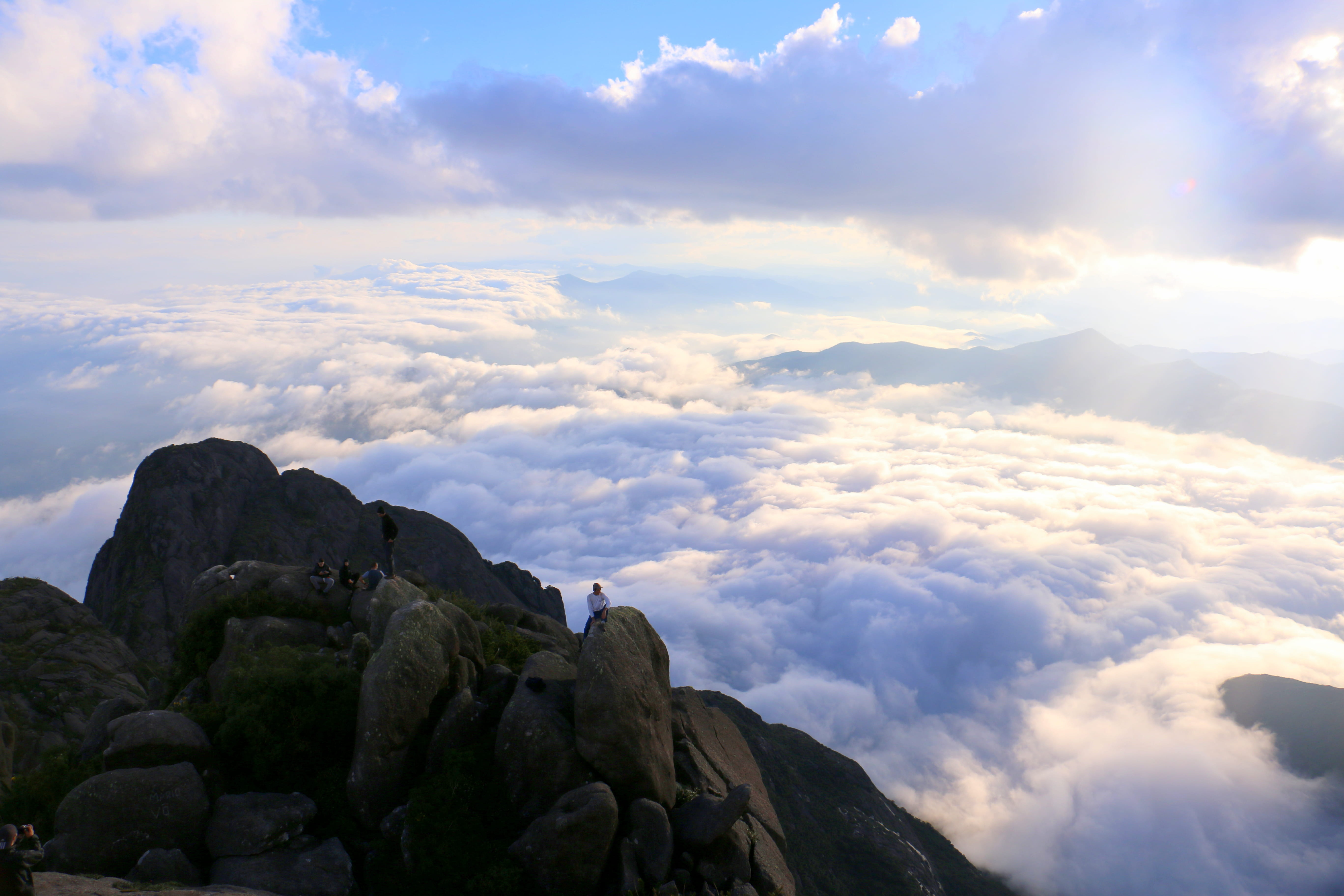 mountain peak, sunlight, view, outdoors, scenics - nature, mountain, daylight, non-urban scene, leisure activity, idyllic, bird, nature photography, clouds, HD Wallpaper