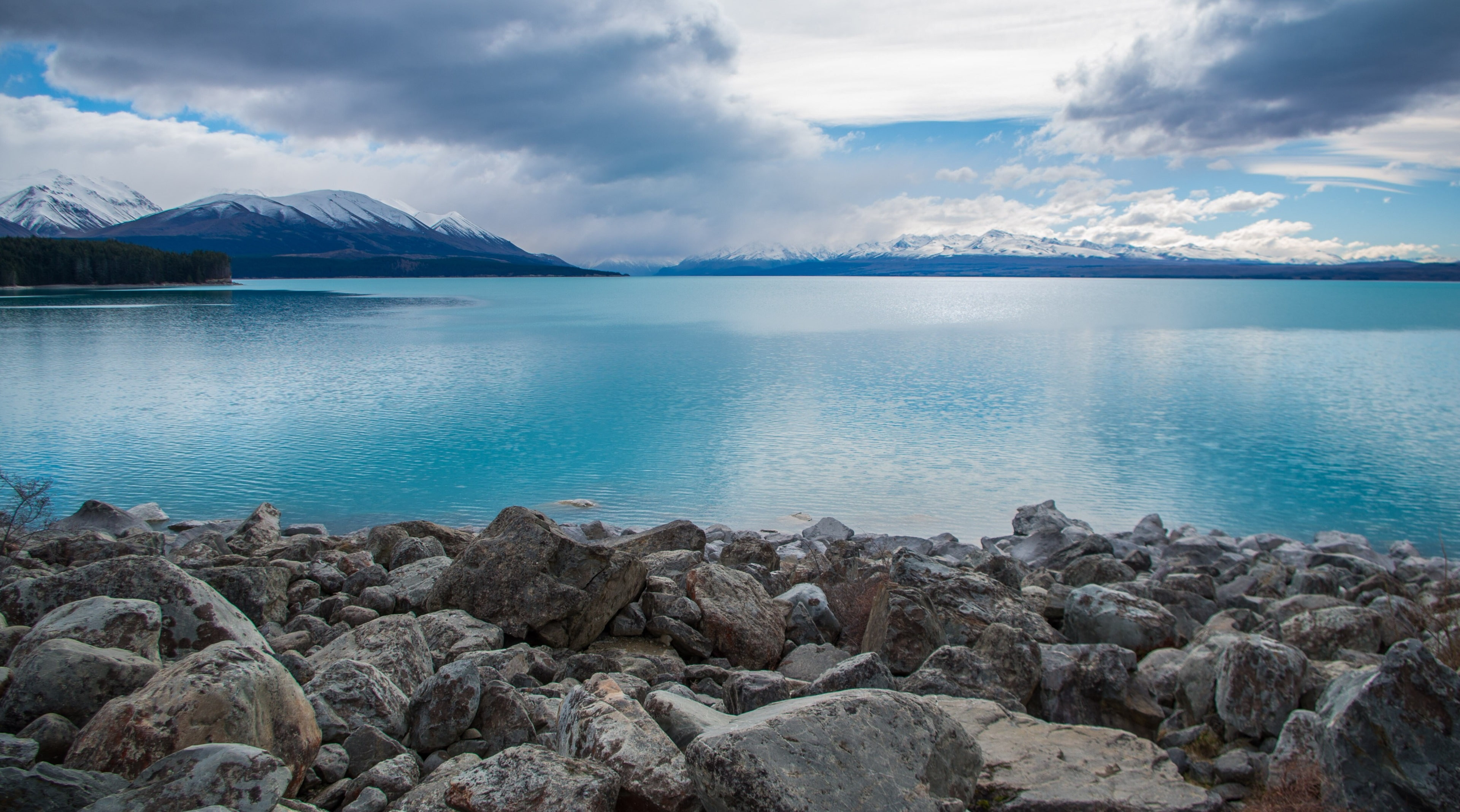 mountain, sky, water, scenics - nature, land, mountain peak, beach, tranquility, snowcapped mountain, rock, no people, lake pukaki 4k hd desktop  download, HD Wallpaper