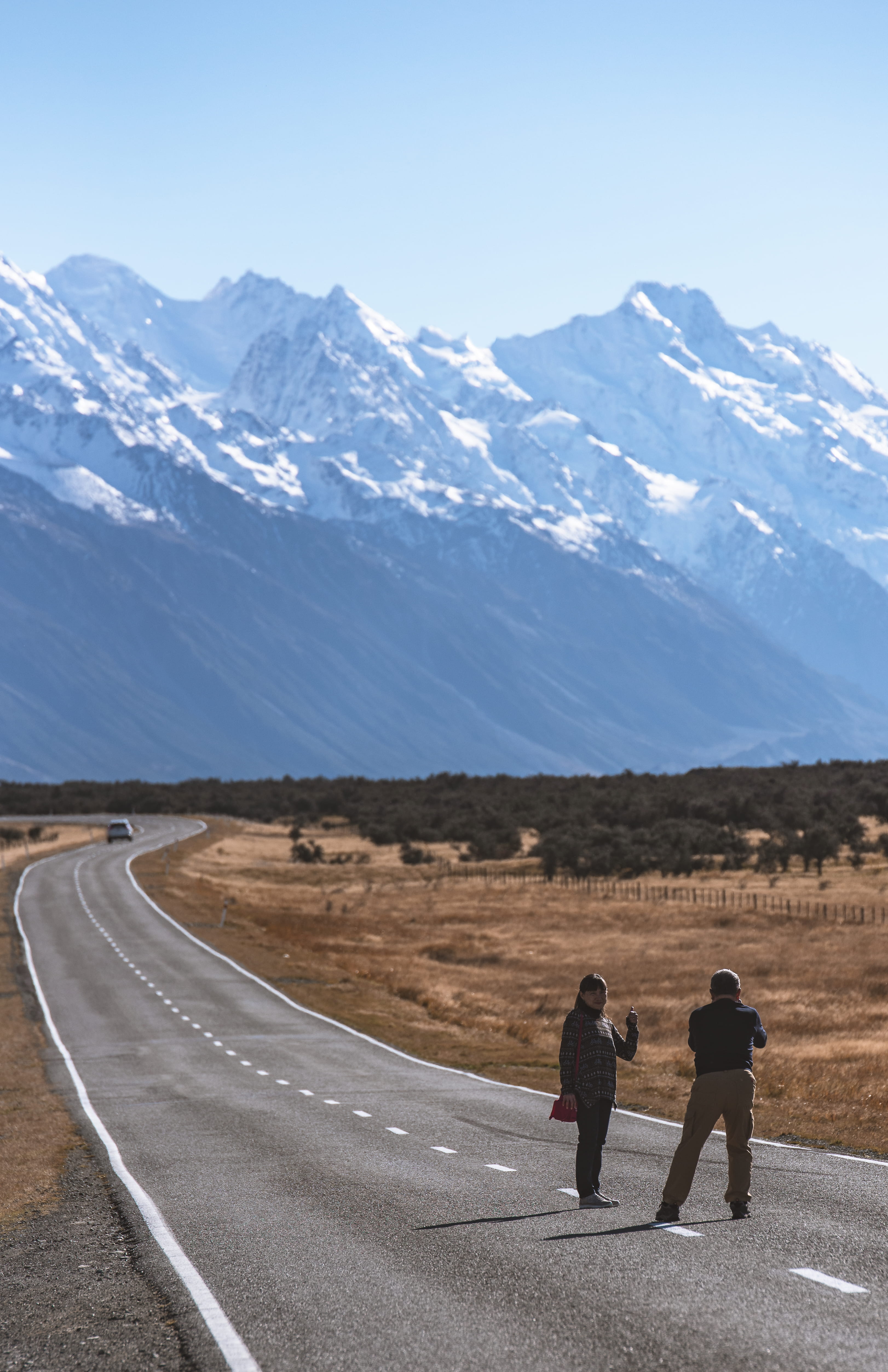 cold temperature, explore, two people, road, snow, lifestyles, mountain, direction, nature, outdoors, women, mountain range, scenics - nature, Phone HD Wallpaper