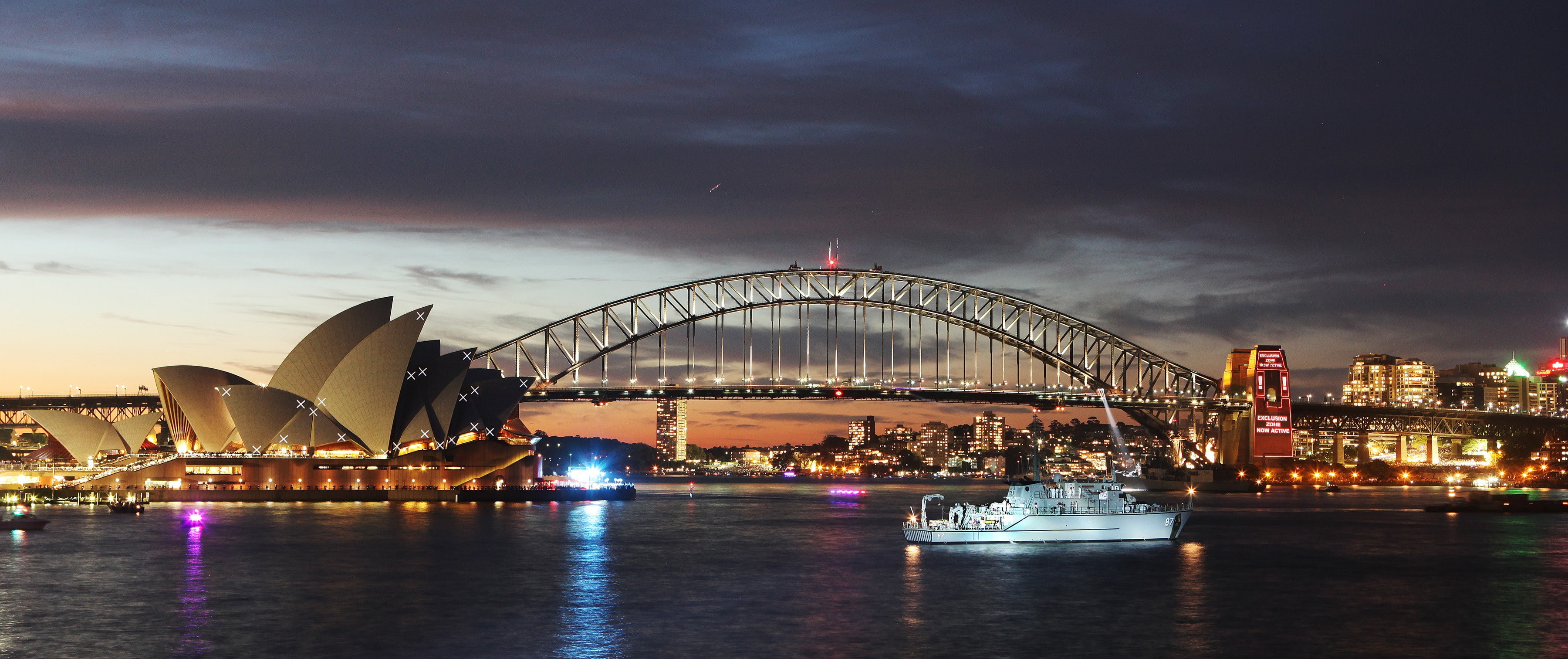 bridge, Sydney, city, river, explosion, city lights, 2K, HD Wallpaper