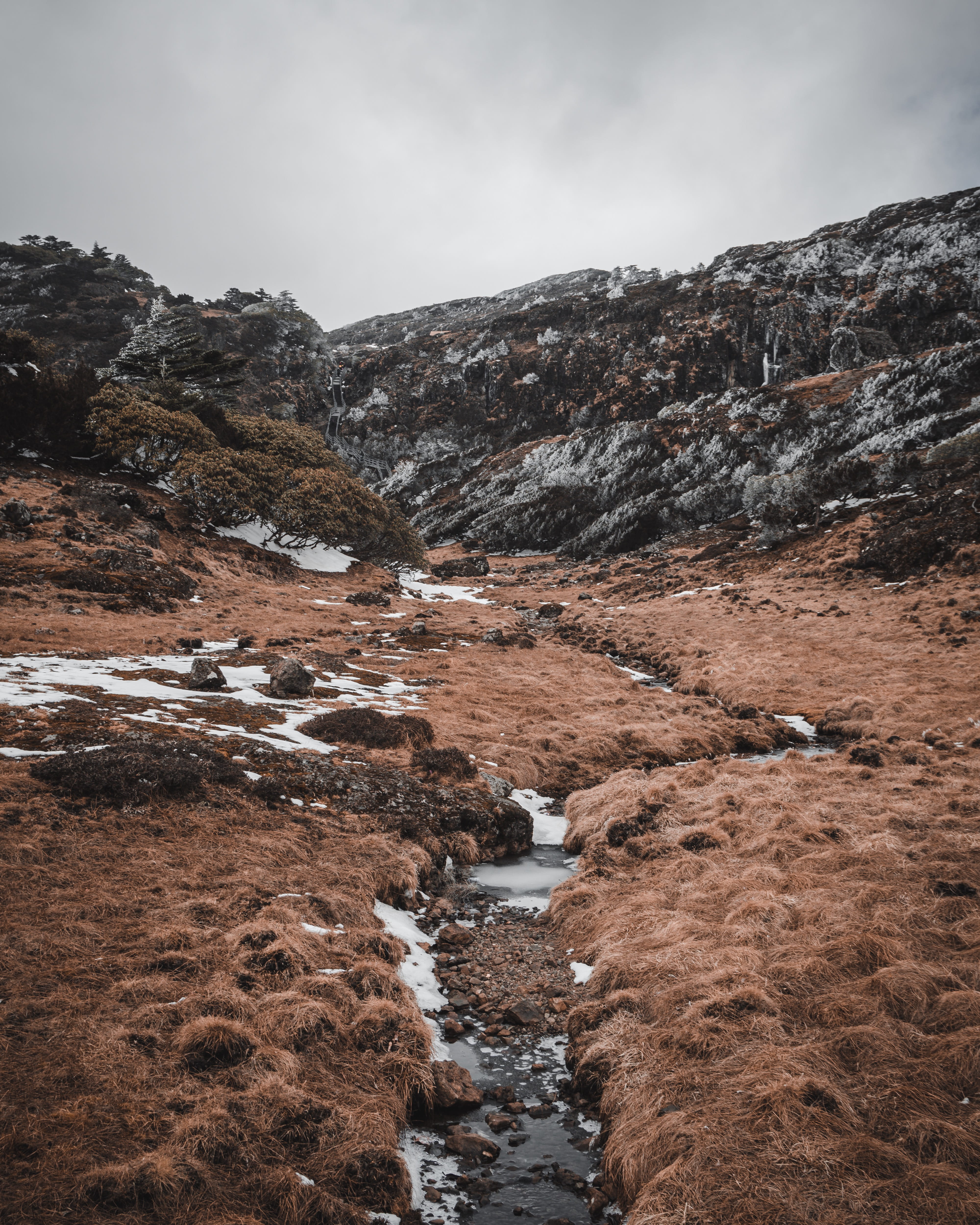 gravel, plateau, road, flowing, dirt road, scnery, solid, rock, stream, 4K, valley, icy, slate, flowing water, environment, canyon, cold temperature, ground, Phone HD Wallpaper