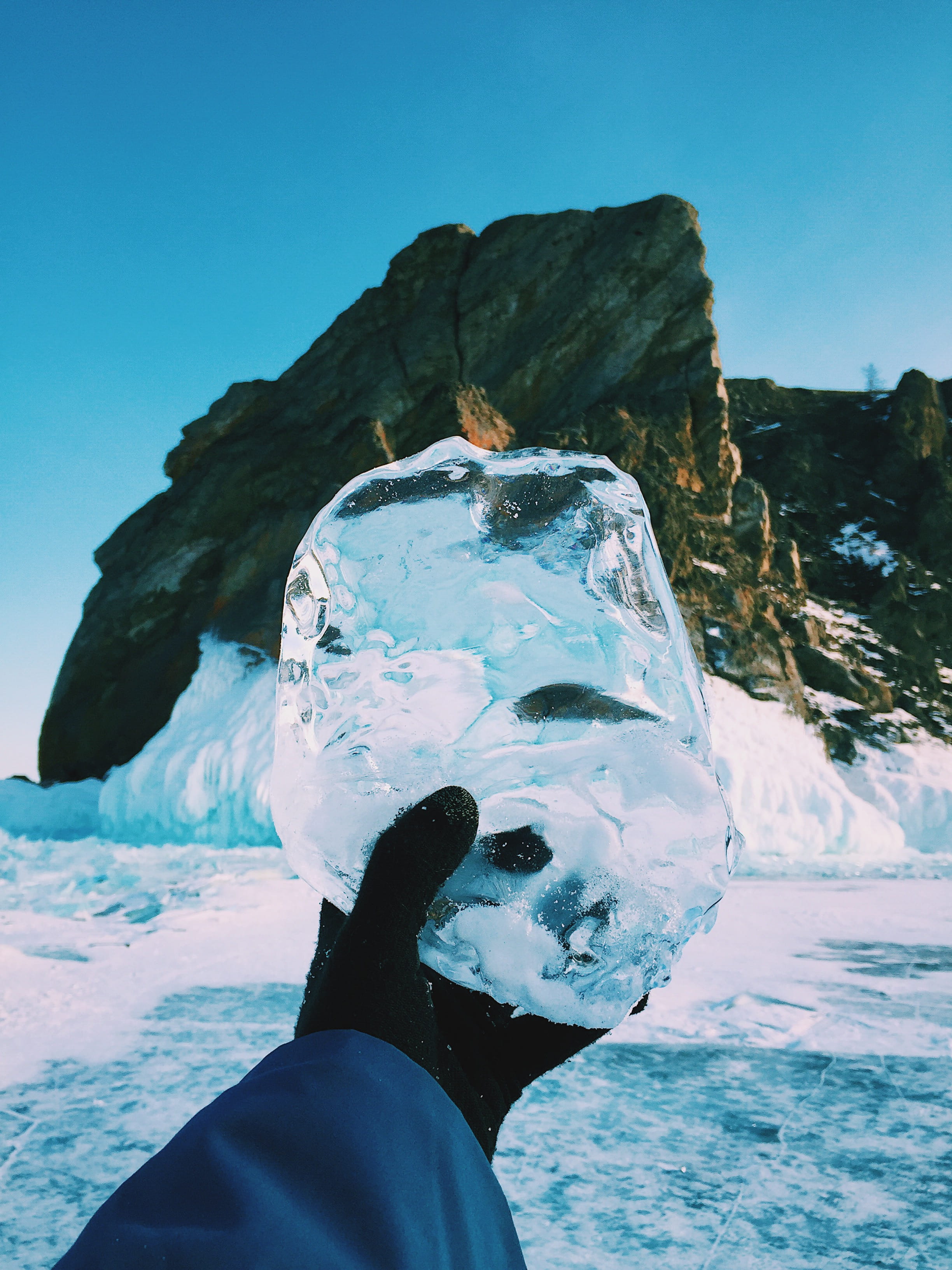 headshot, portrait, water, irkutsk, cliff, leisure activity, drone, snow, 2K, sky, iceberg, blue, beauty in nature, holding, hand, winter, lifestyles, Phone HD Wallpaper
